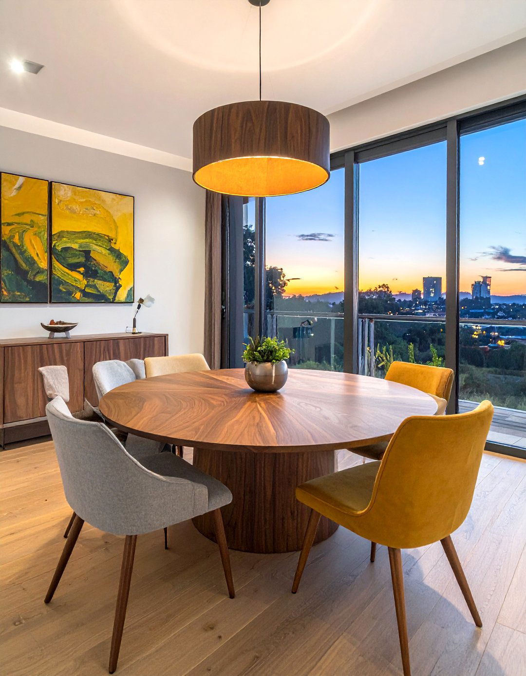 Round Wood Table - 30 twilight dining room ideas