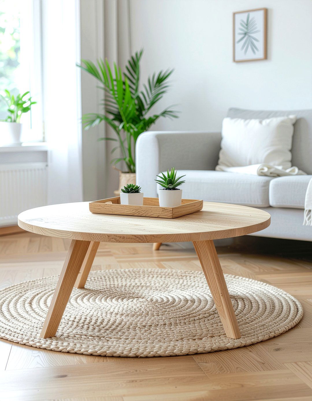 Round Wood Table - 30 warm minimalist living room ideas