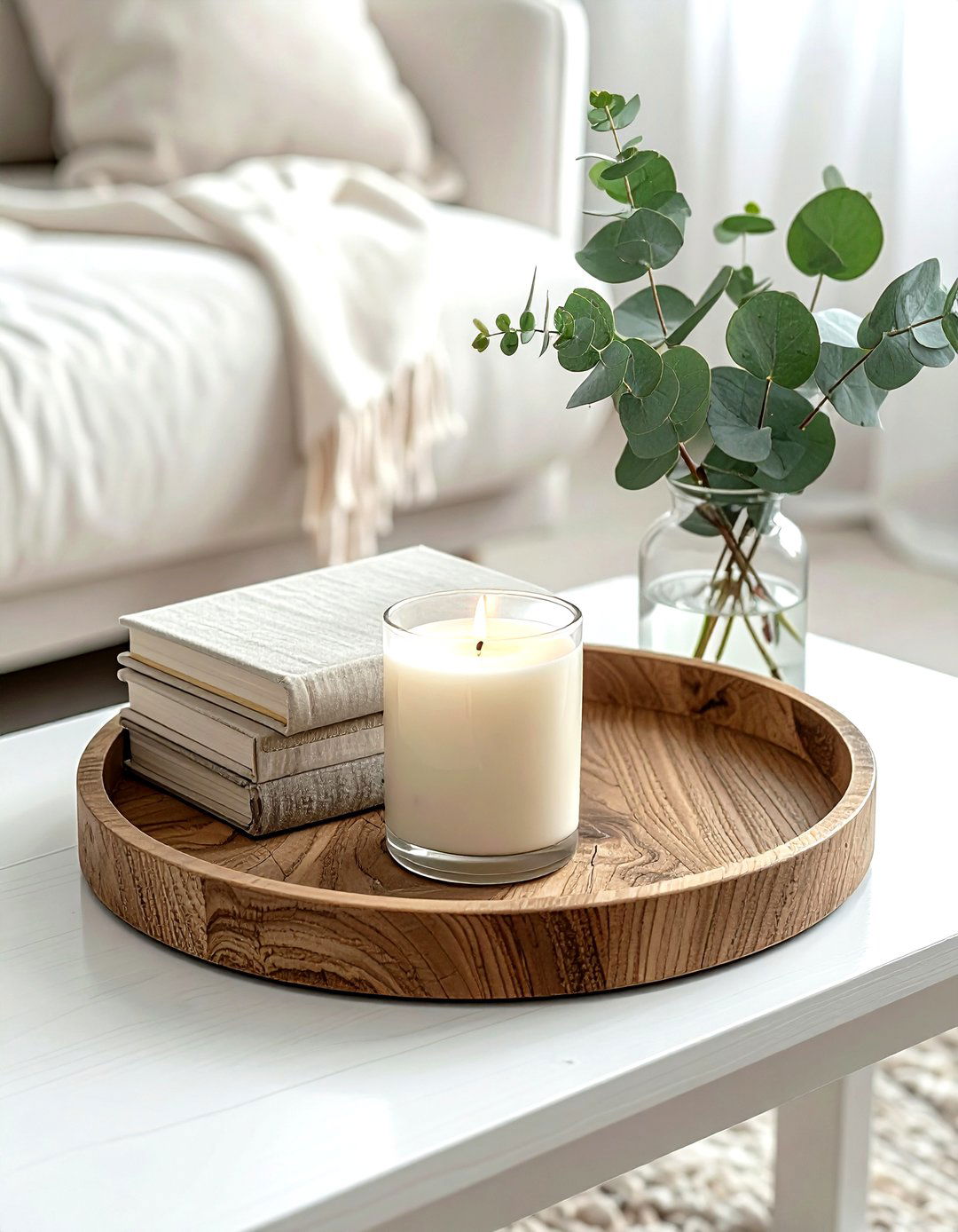 Round Wood Tray - 30 coffee table tray ideas