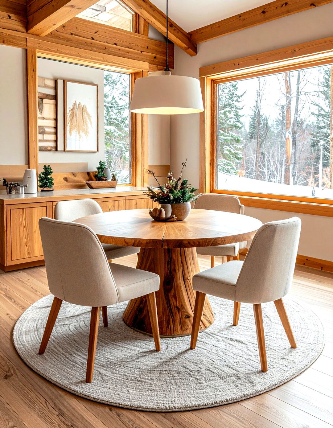 Round Wooden Table - 30 lodge dining room ideas