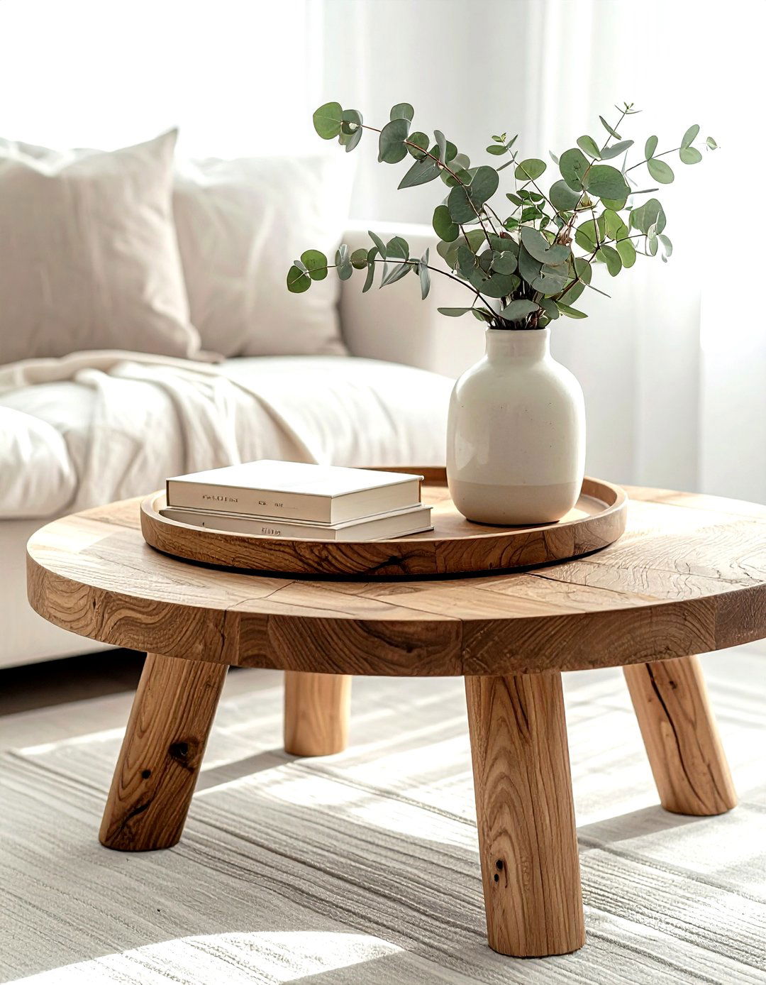 Round Wooden Tray - 30 coffee table tray styling ideas