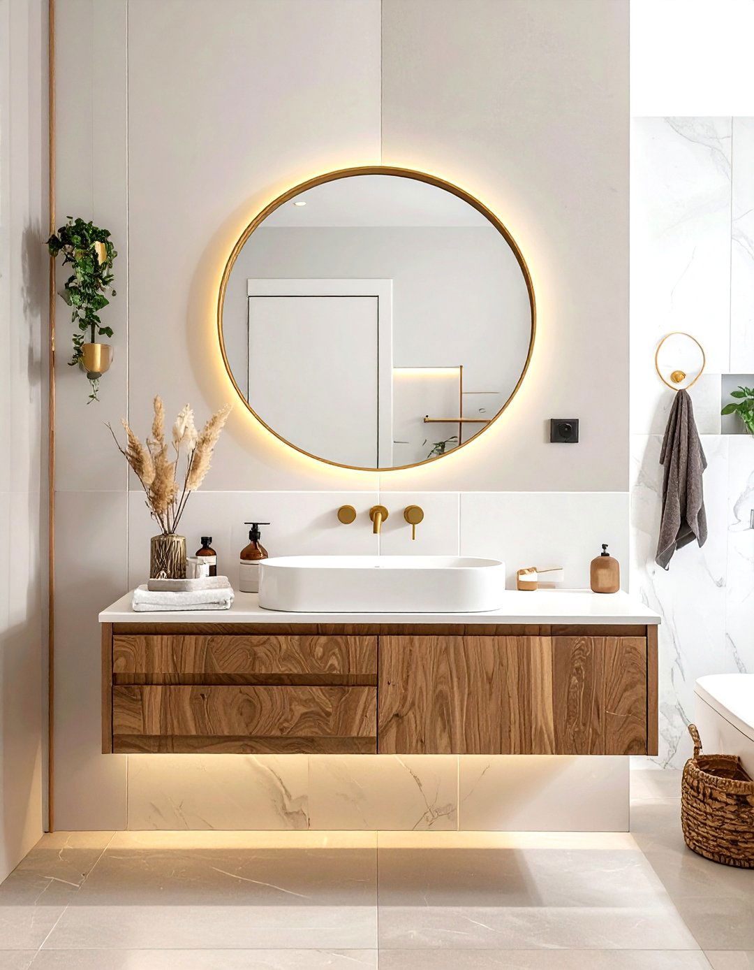 Round bathroom mirror - 30 calming bathroom ideas