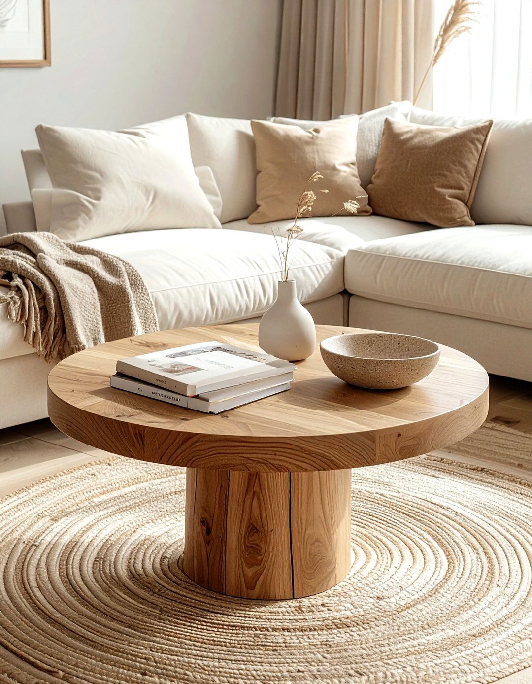 Round coffee table living room - 30 bohemian beige living room ideas