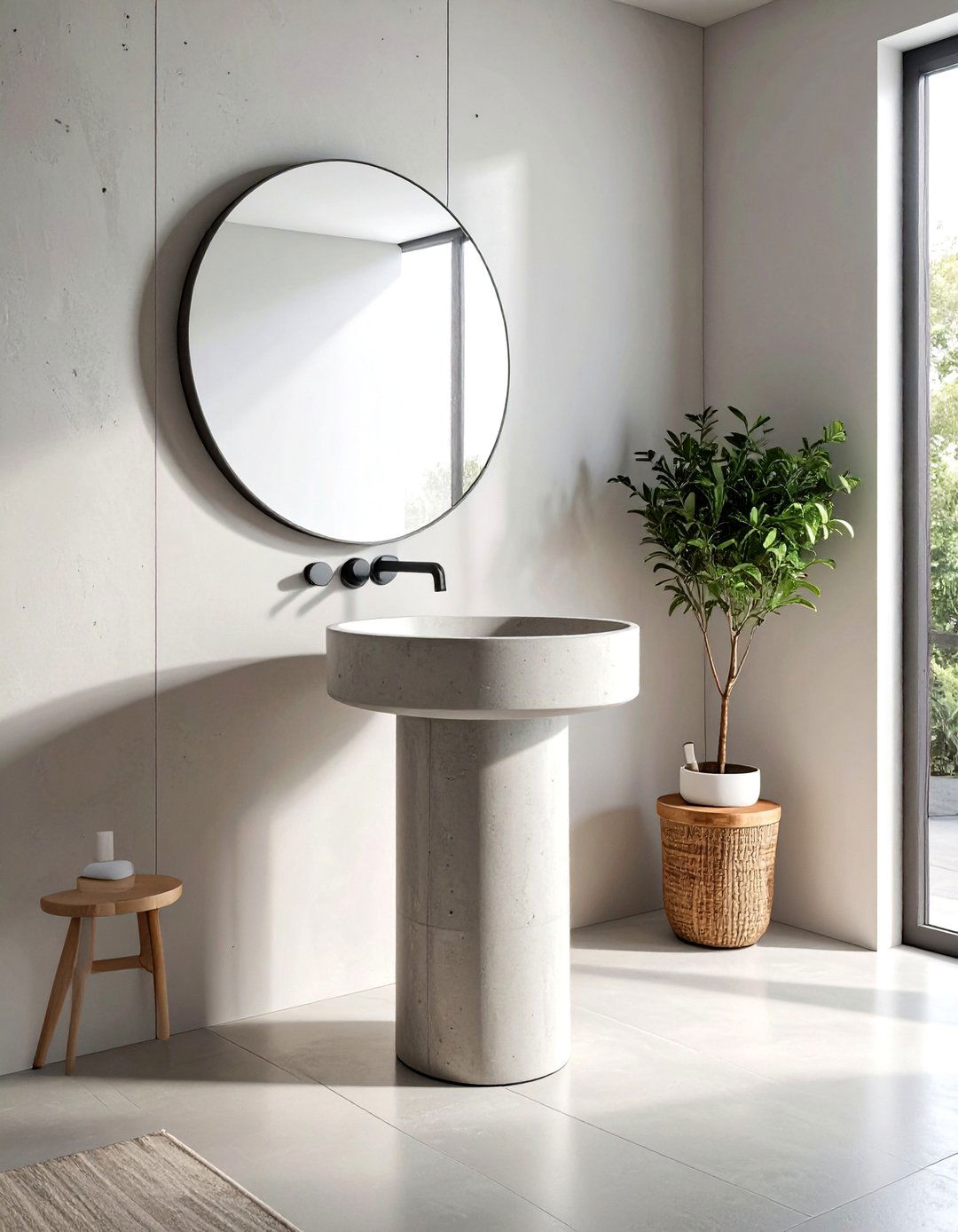 Round concrete pedestal sink - 30 concrete sink ideas