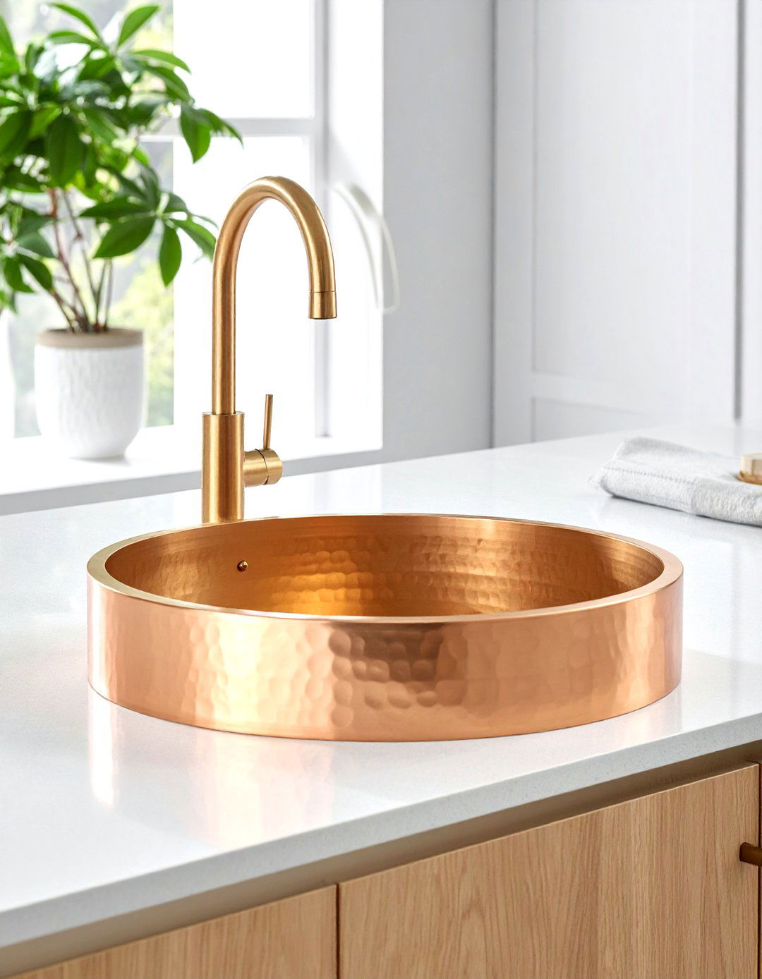 Round copper sink - 30 copper sink kitchen ideas