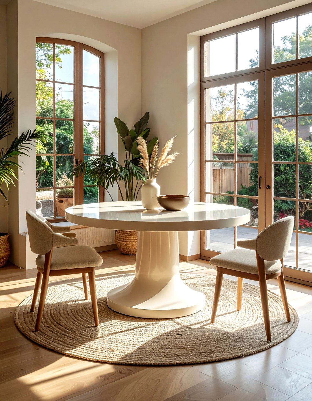 Round cream pedestal table - 30 cream dining room furniture ideas