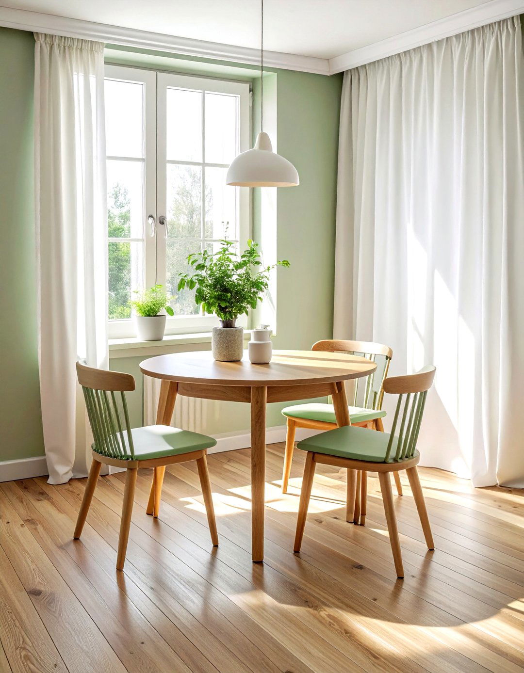 Round dining table in bay window - 30 round dining room ideas