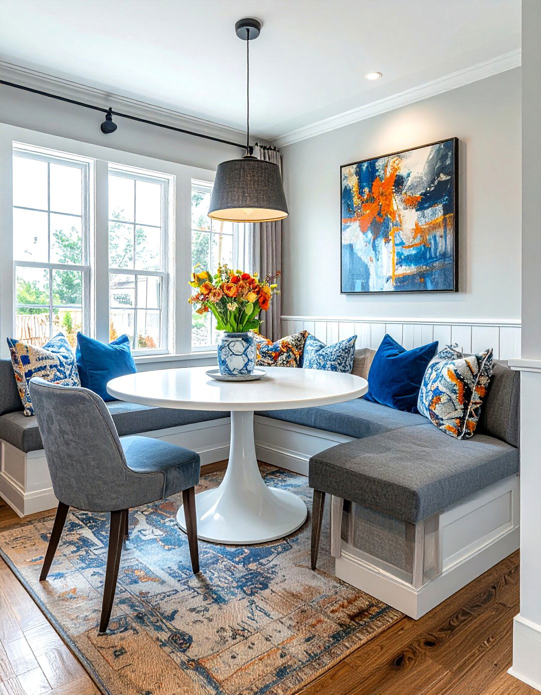 Round dining table with banquette seating - 30 round dining room ideas