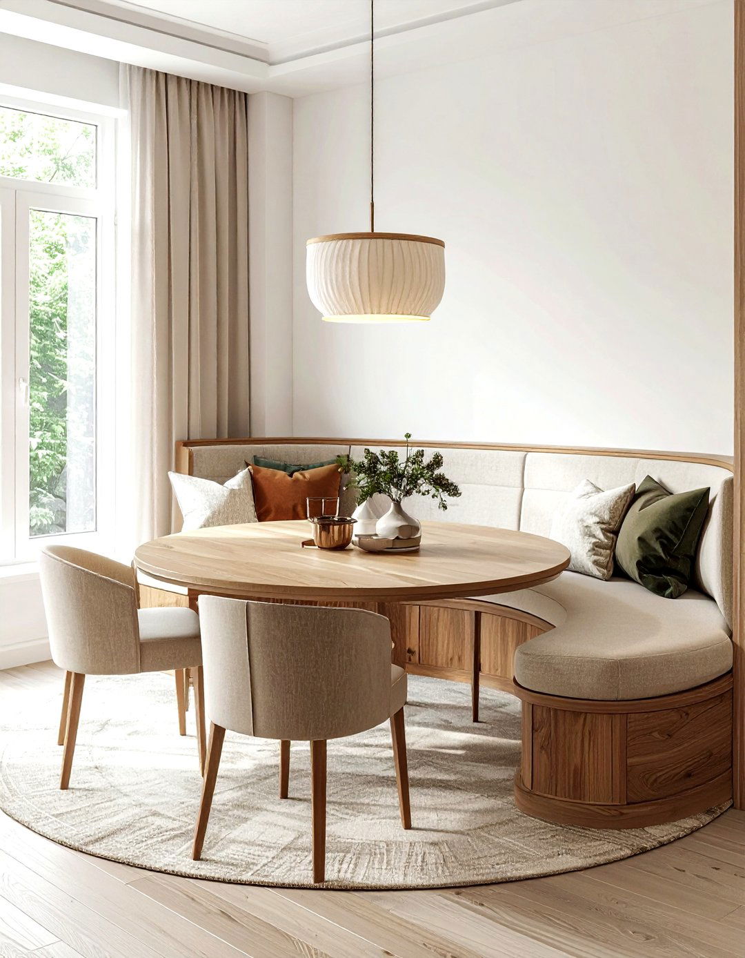 Round dining table with built in seating - 30 round dining room ideas
