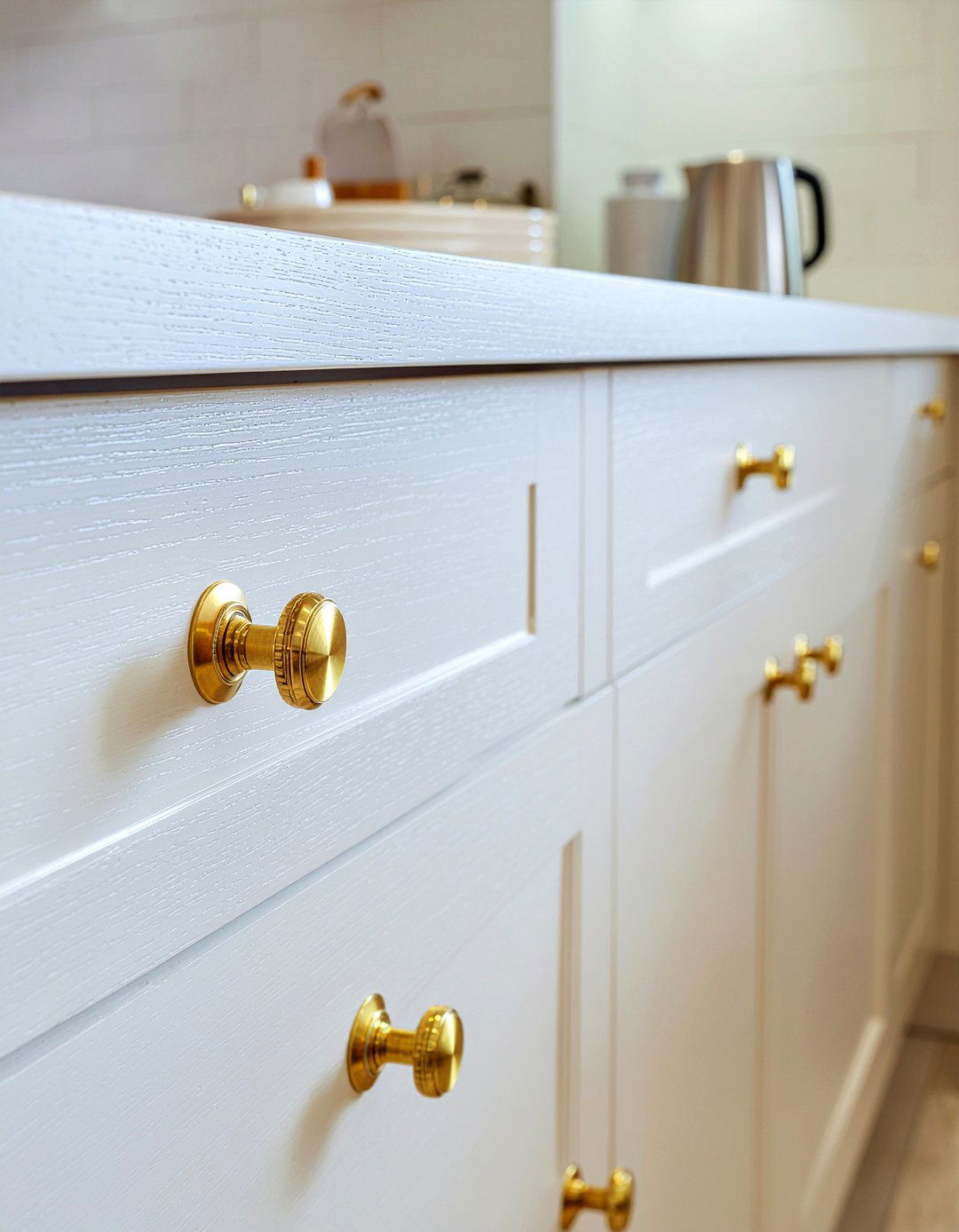 Round gold cabinet knobs - 30 gold kitchen hardware ideas