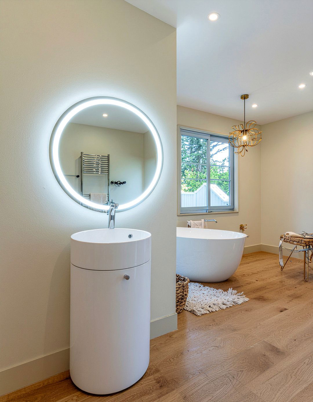 Round led mirror - 30 bathroom LED lighting ideas
