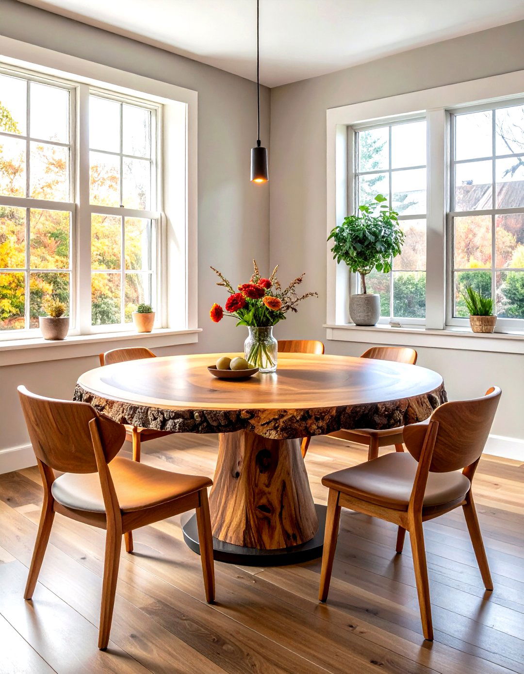 Round live edge table - 30 live edge dining room ideas