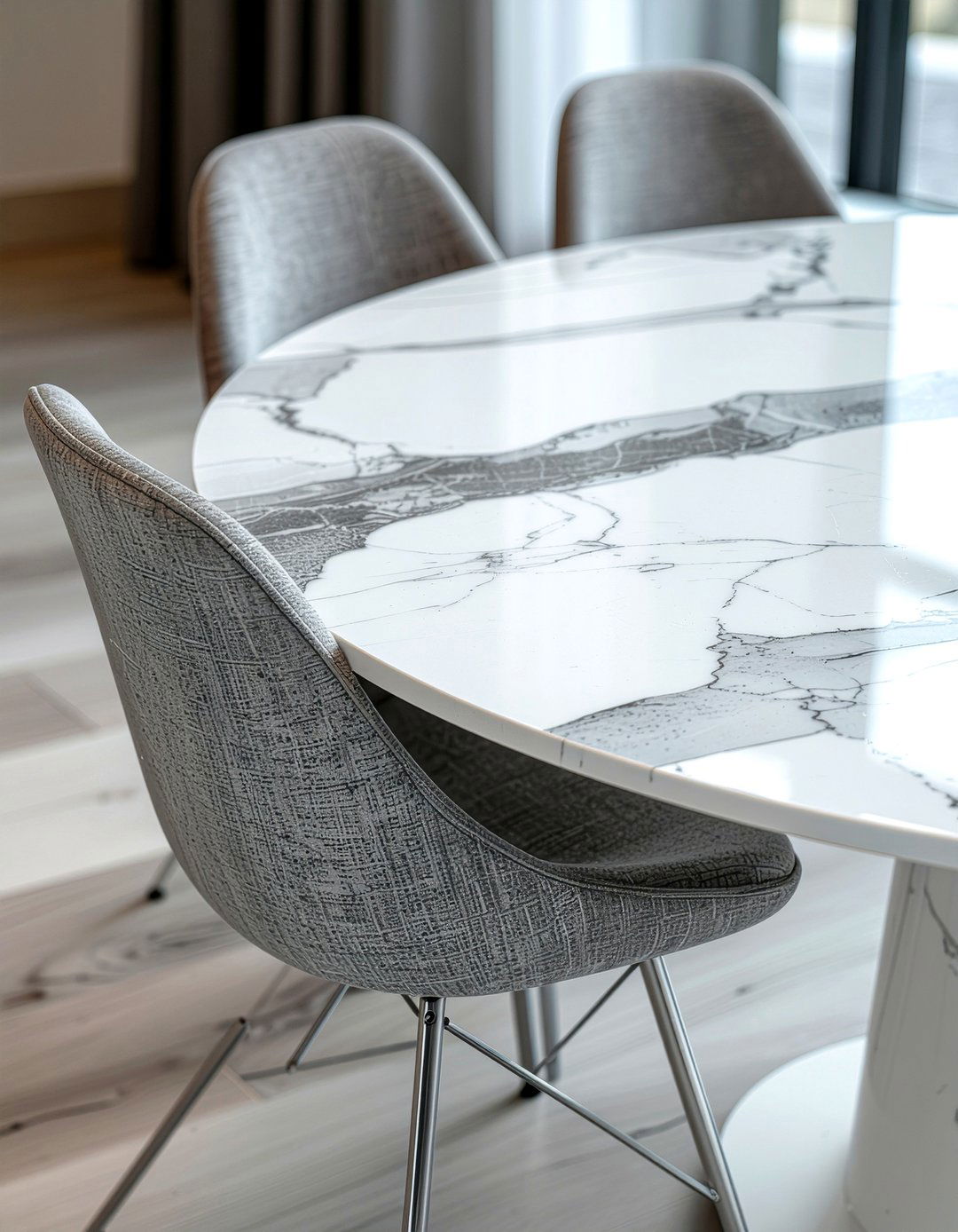 Round marble table with Eames chairs - 30 Eames dining chair ideas