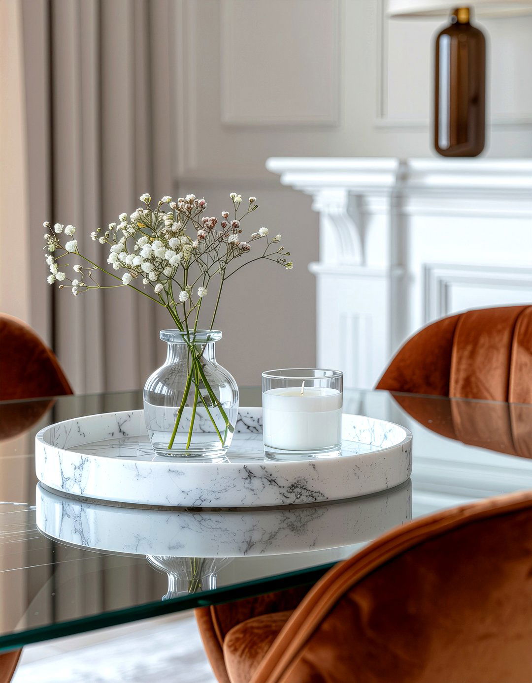 Round marble tray styling - 30 dining table centerpiece ideas