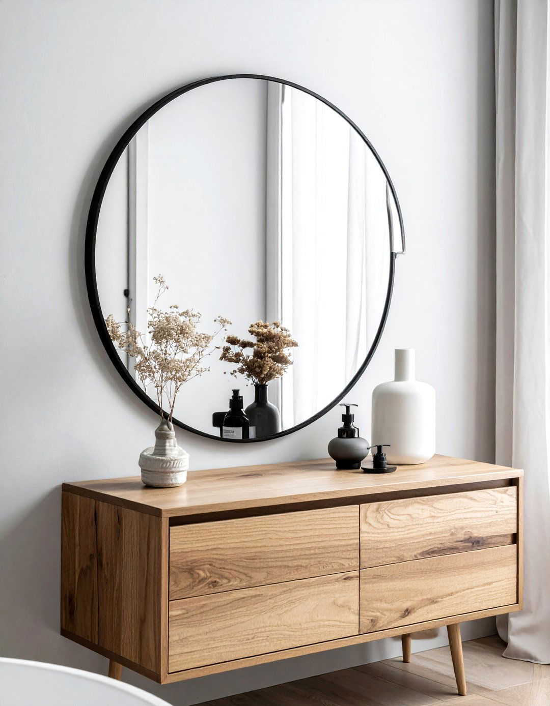 Round mirror - 30 tiny bathroom ideas