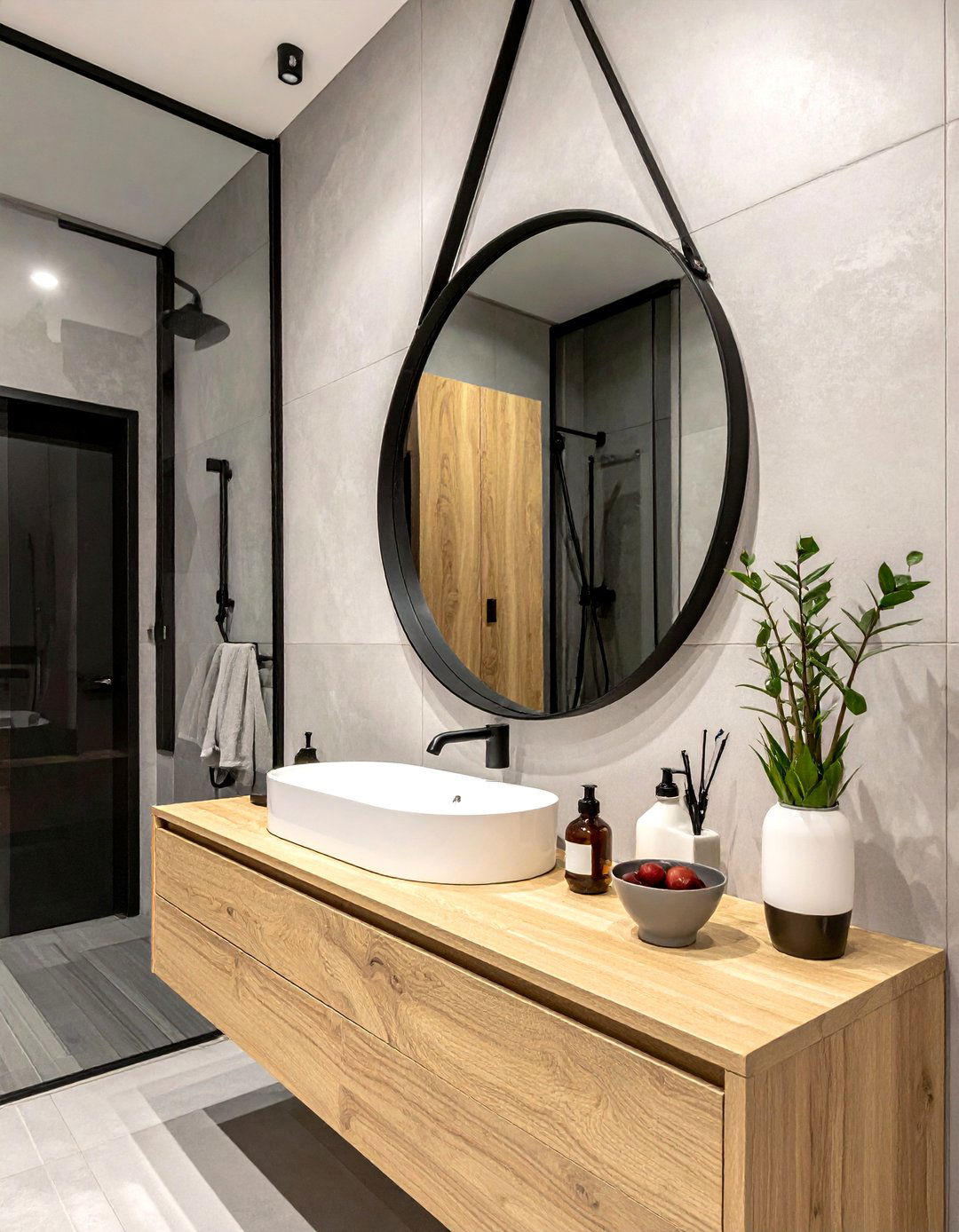 Round mirror bathroom - 30 Fixer Upper bathroom ideas