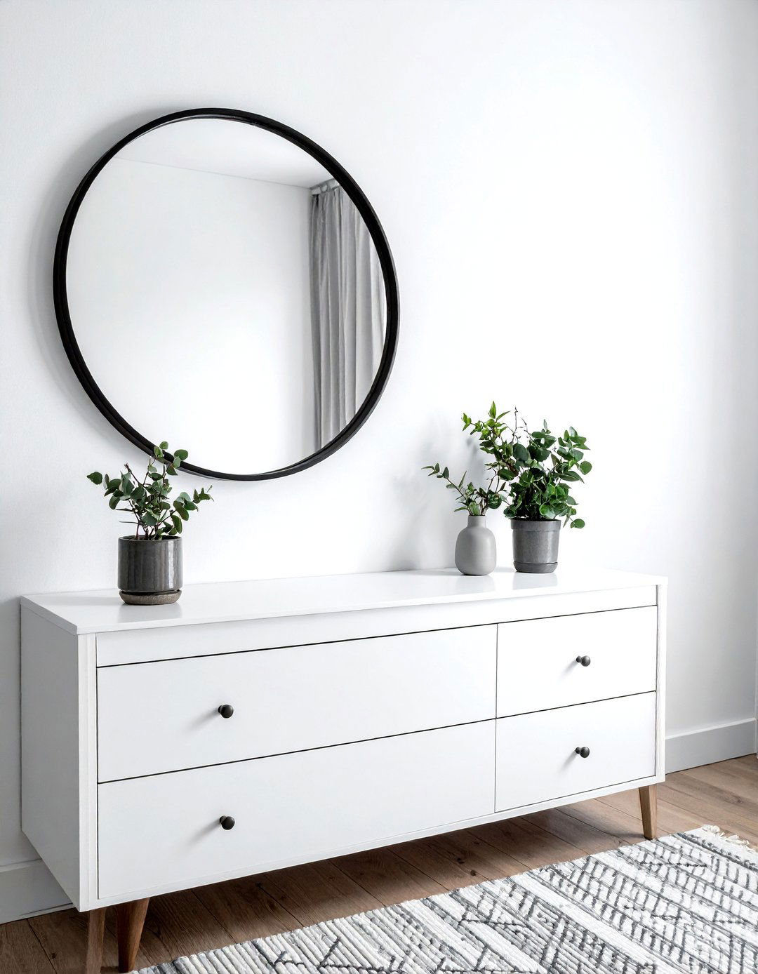 Round mirror dresser styling - 30 dresser vignette ideas