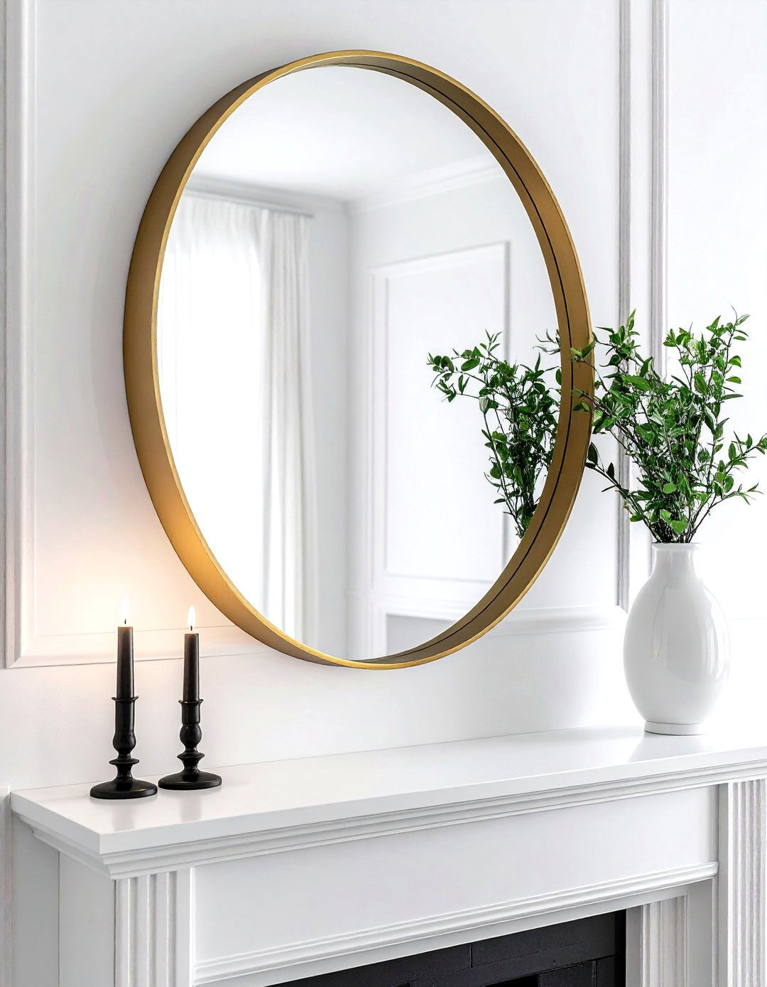 Round mirror mantel - 30 mantel styling ideas