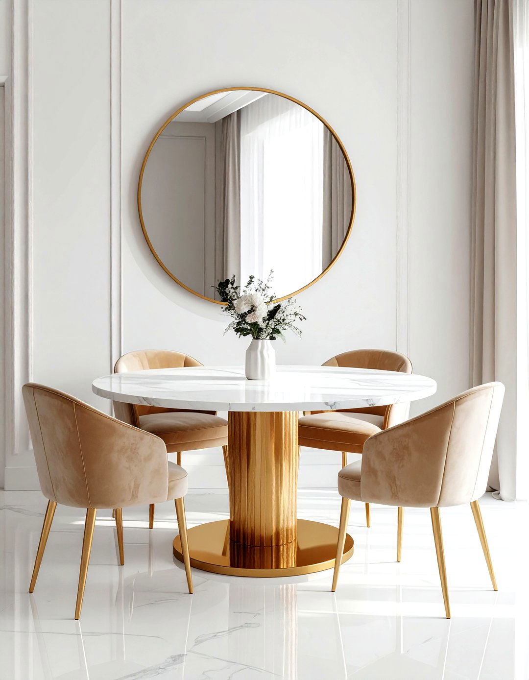 Round pedestal table - 30 narrow dining room ideas