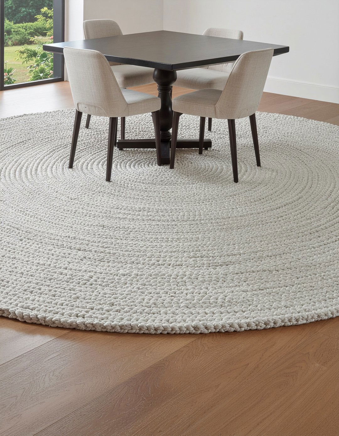 Round rug under square table - 30 round rug dining room ideas