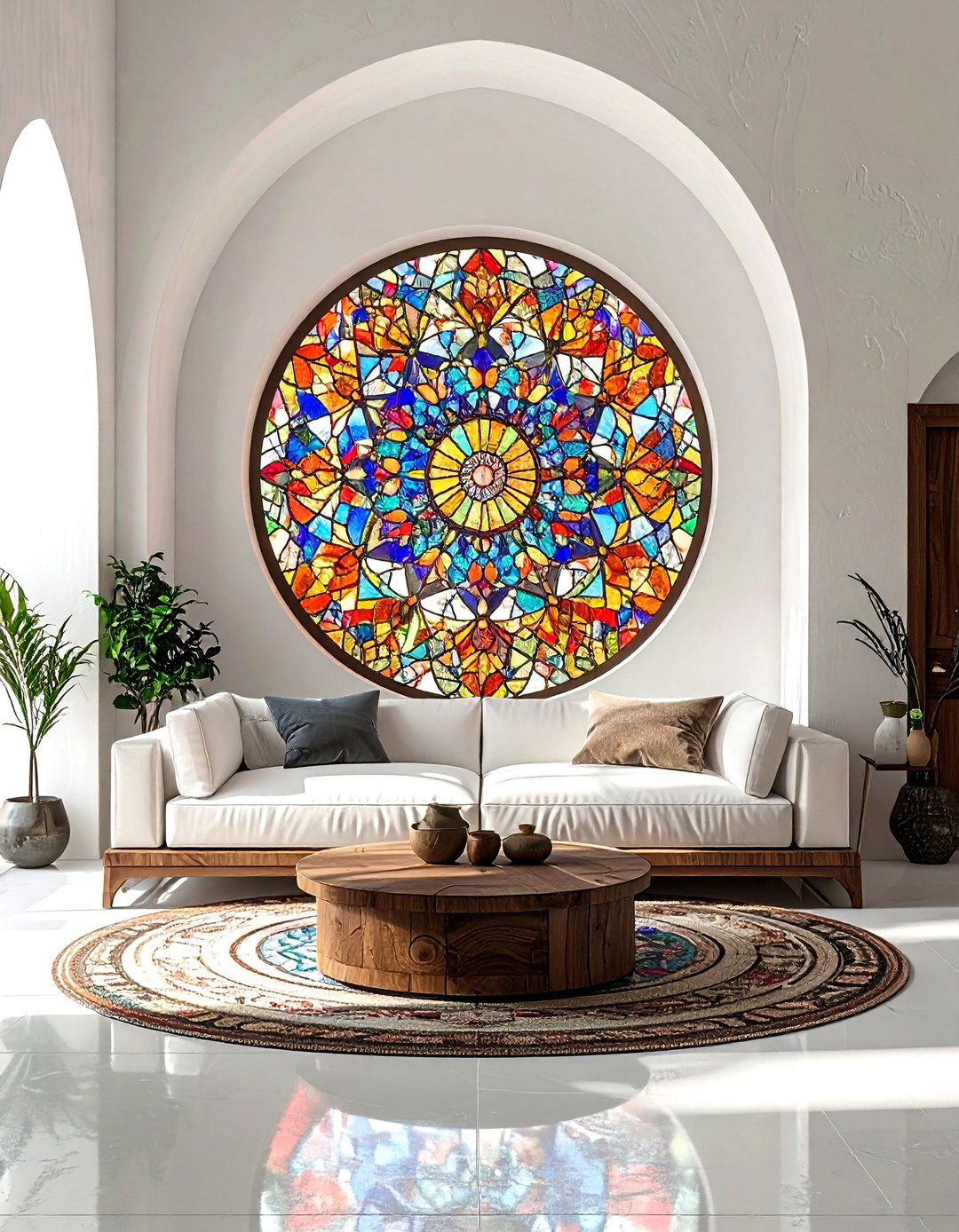 Round stained glass window - 30 living room stained glass ideas