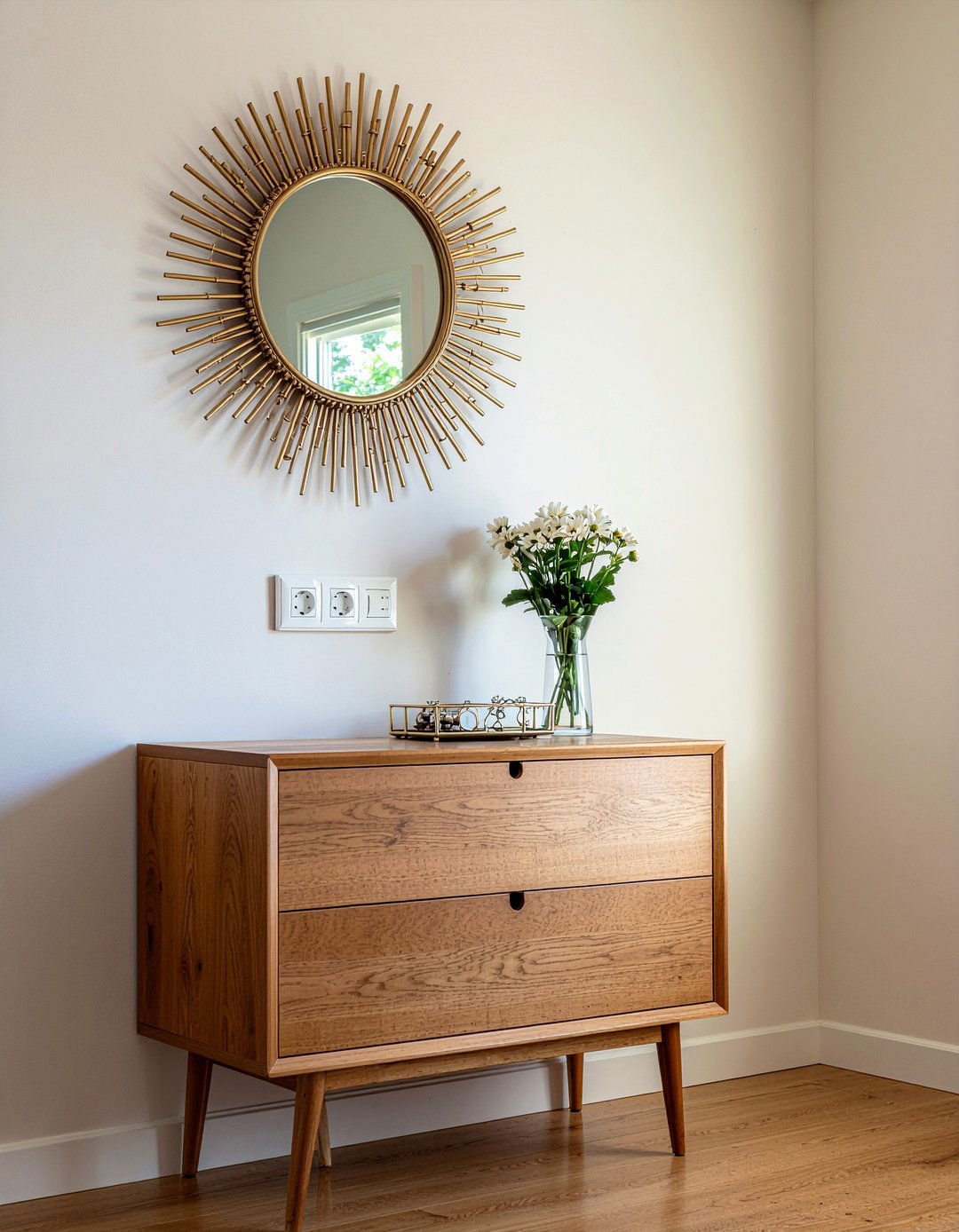 Round sunburst mirror over dresser - 30 bedroom sunburst mirrors