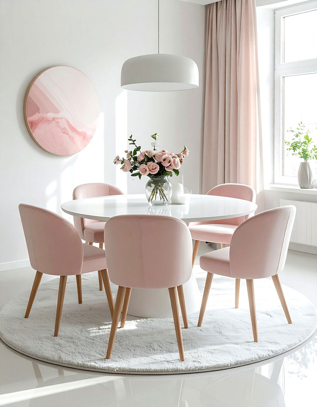 Round table blush white dining - 30 blush and white dining room ideas