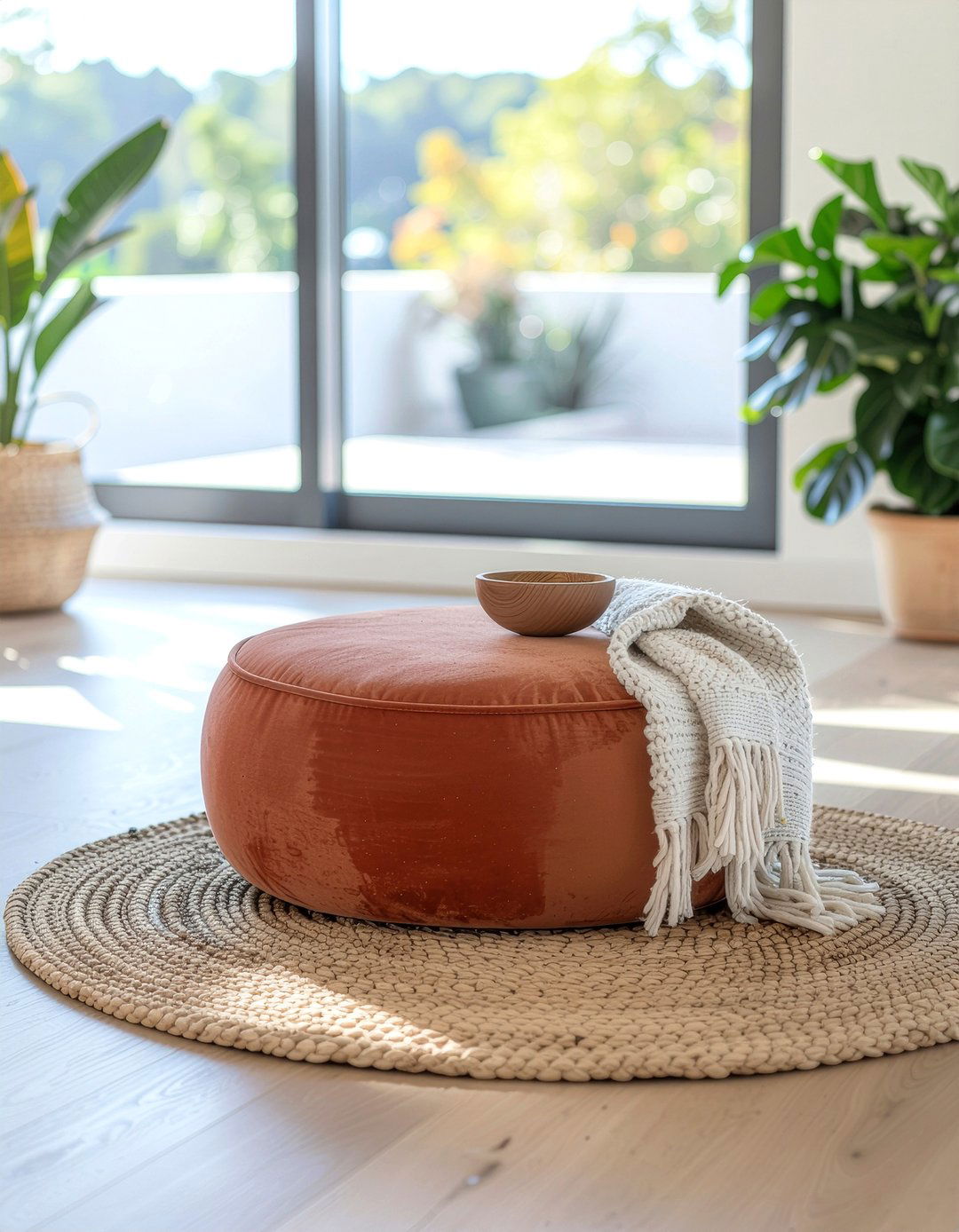 Round velvet ottoman - 30 living room velvet ottoman ideas