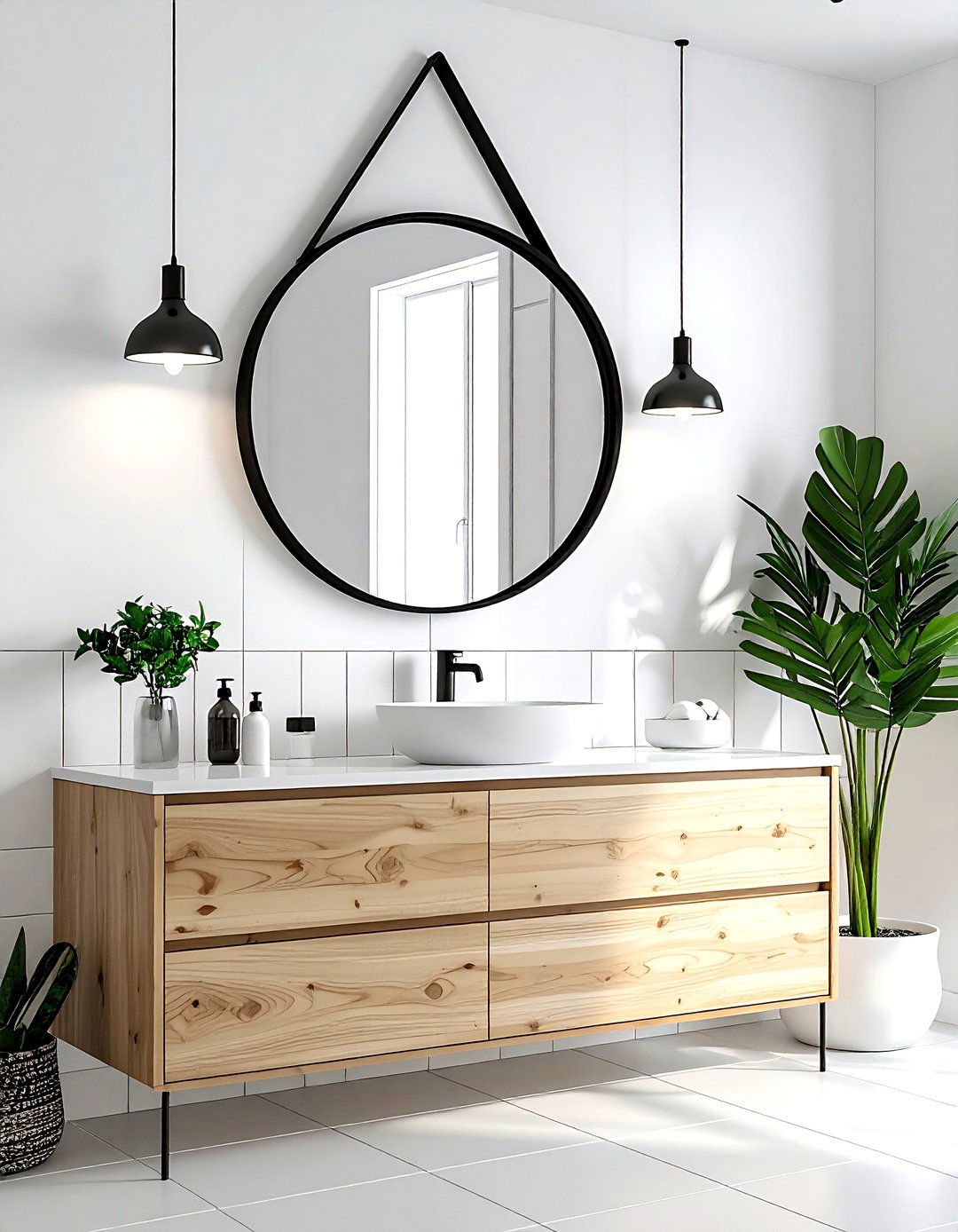 Round wall mirror - 30 Nordic bathroom ideas