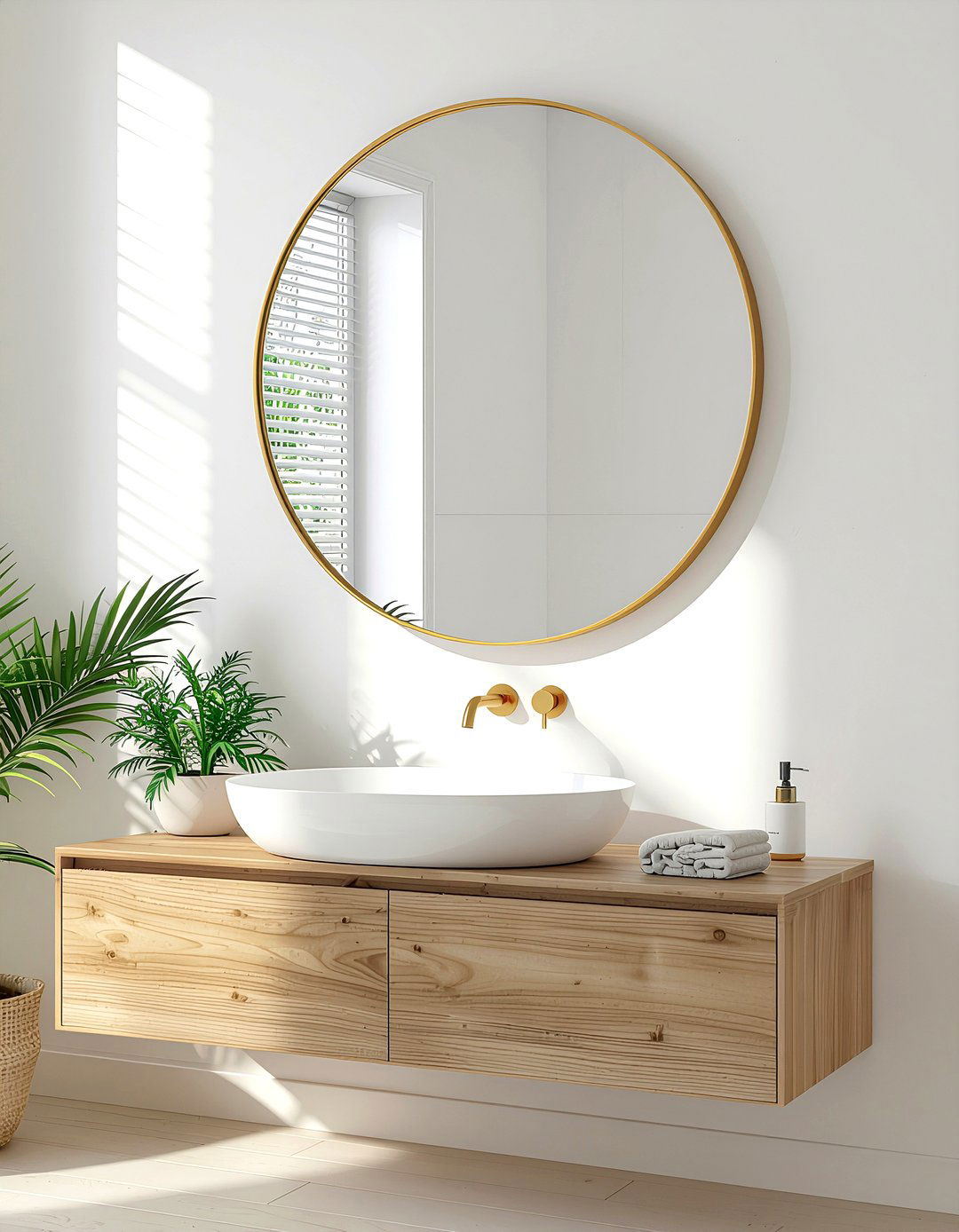 Round wall mirror - 30 bathroom facelift ideas