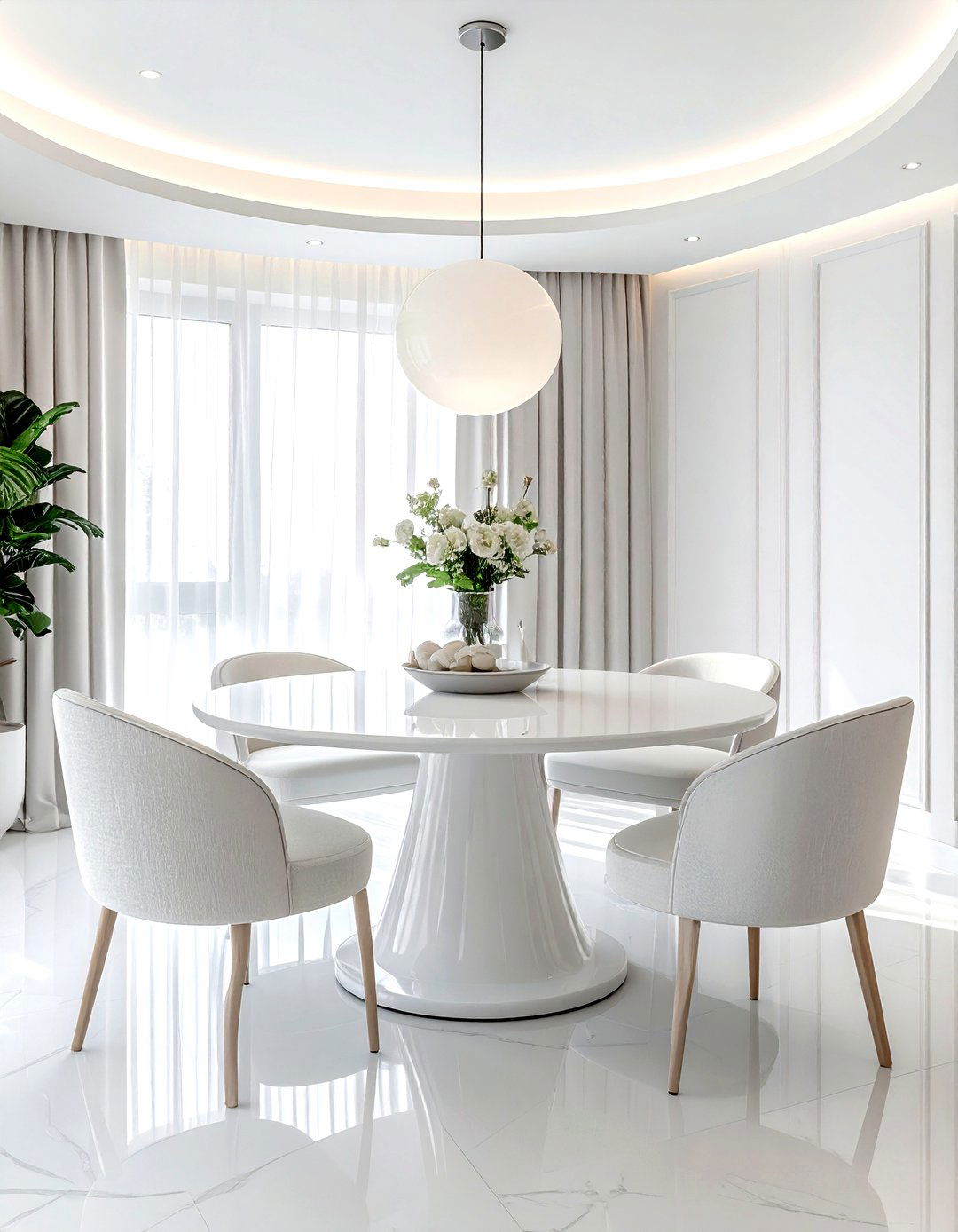 Round white dining room - 30 white and white dining room ideas