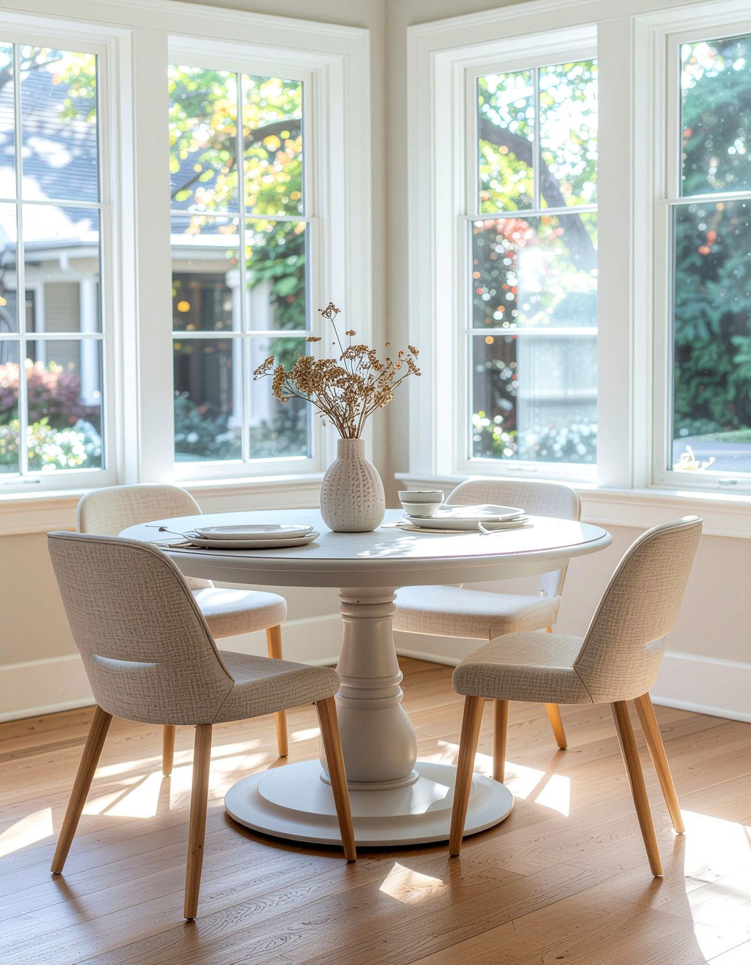 Round white oak dining table - 30 oak dining table ideas