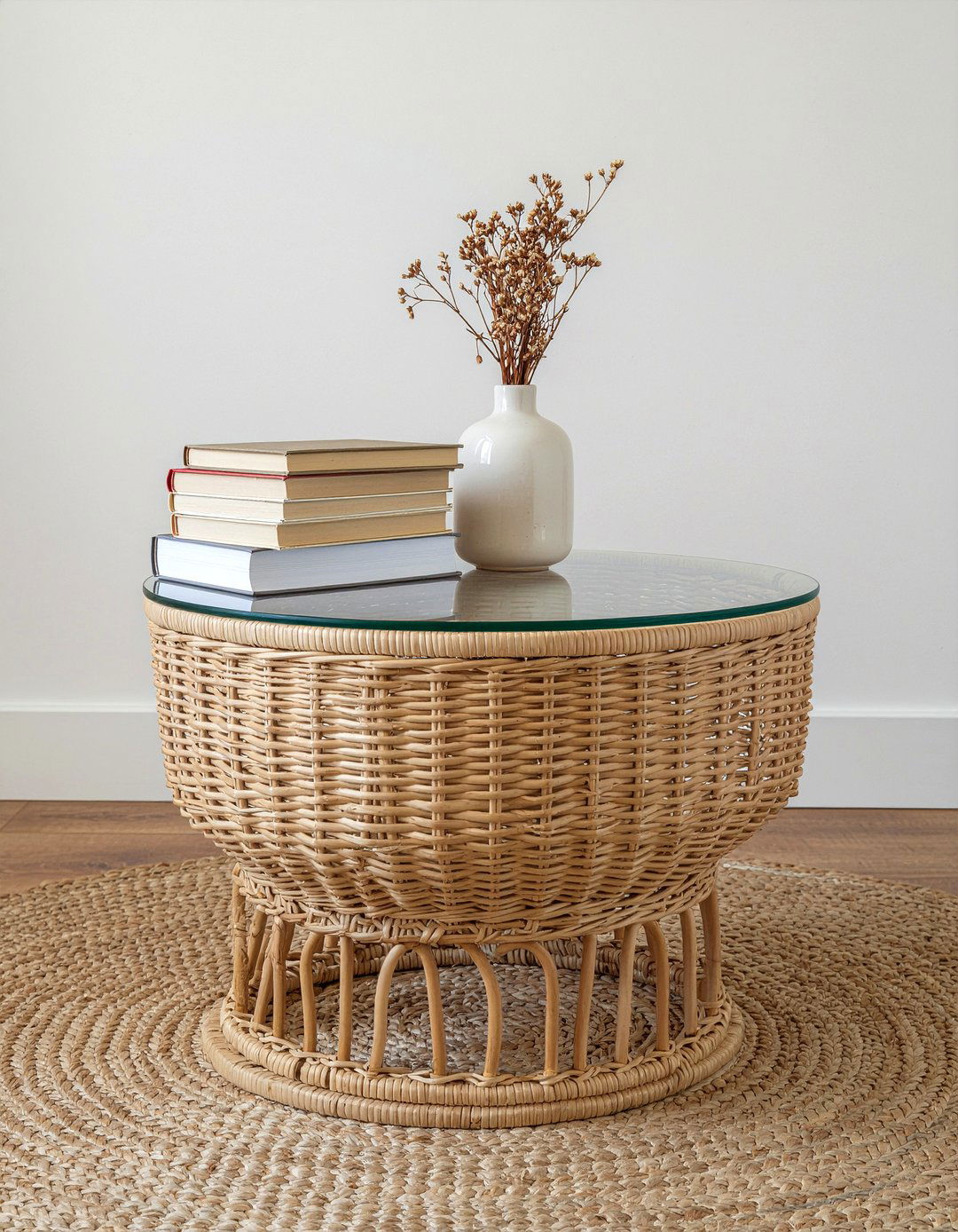 Round wicker coffee table - 30 wicker living room ideas