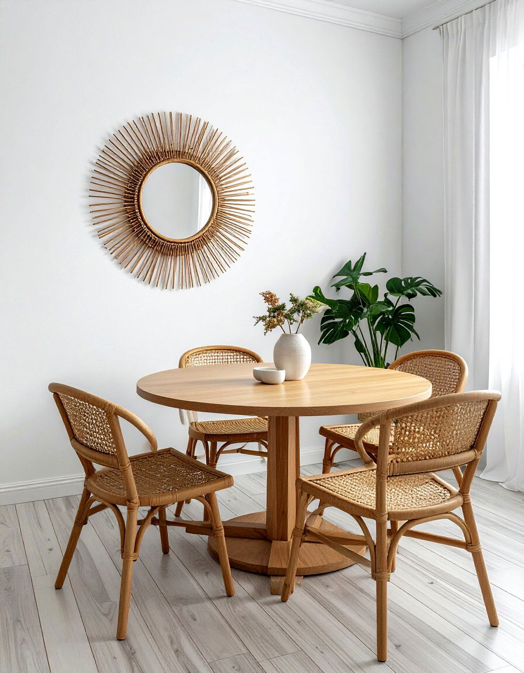 Round wood dining table sunburst mirror - 30 sunburst mirror dining room ideas