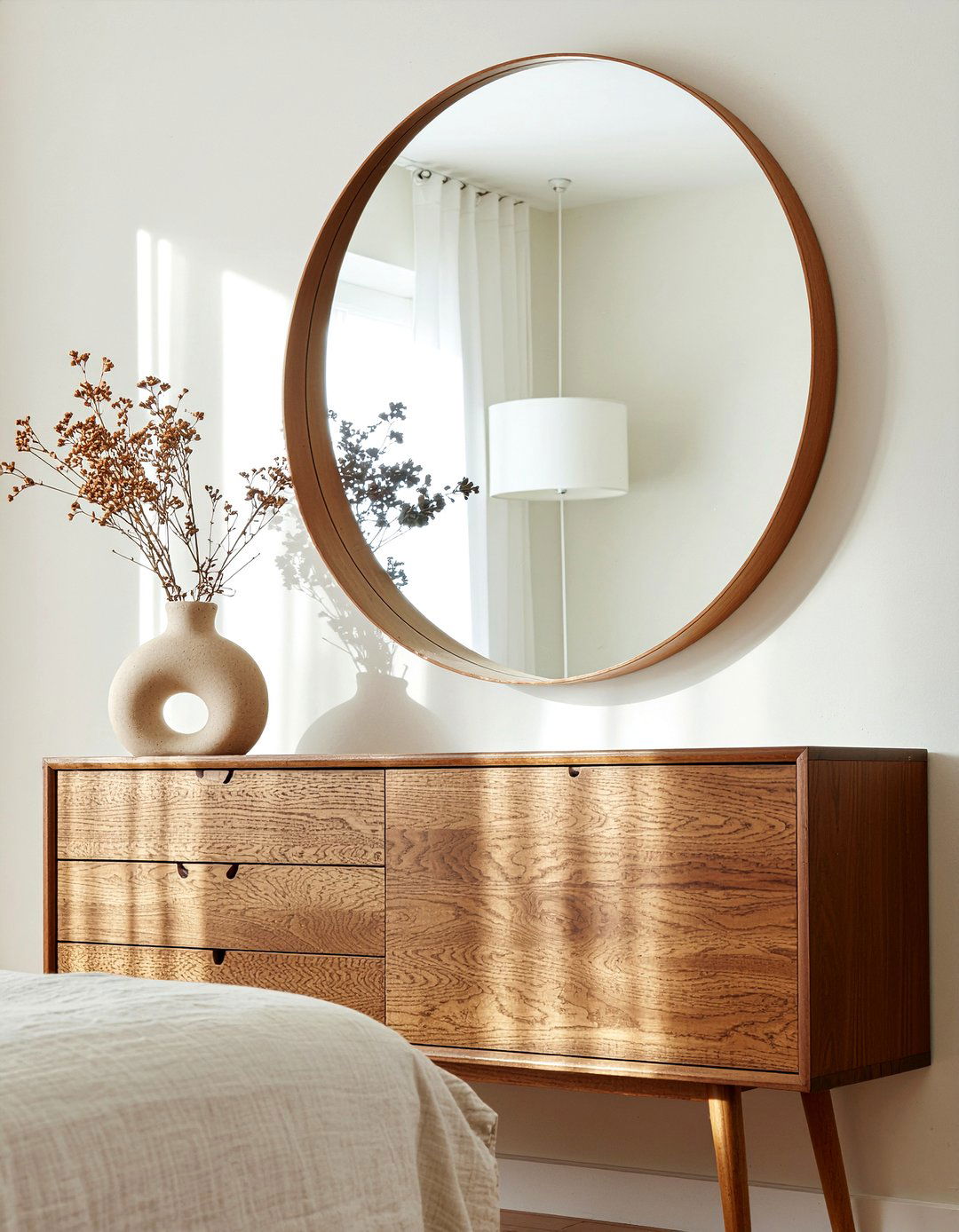 Round wood mirror - 30 bedroom wall mirrors
