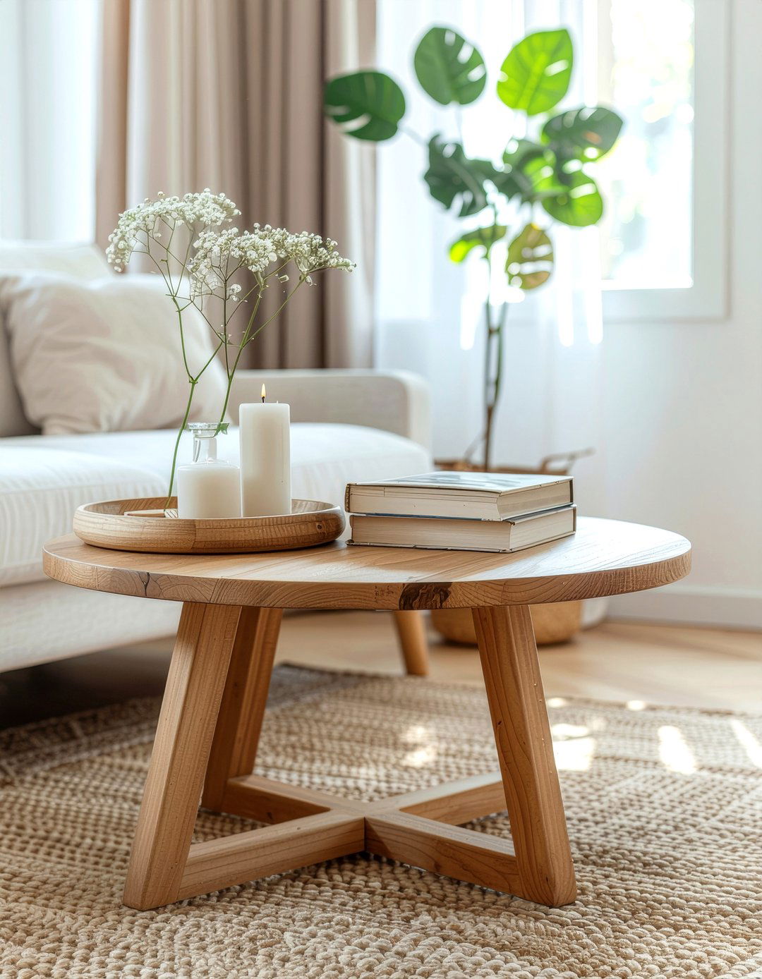 Round wooden coffee table - 30 Swedish living room ideas