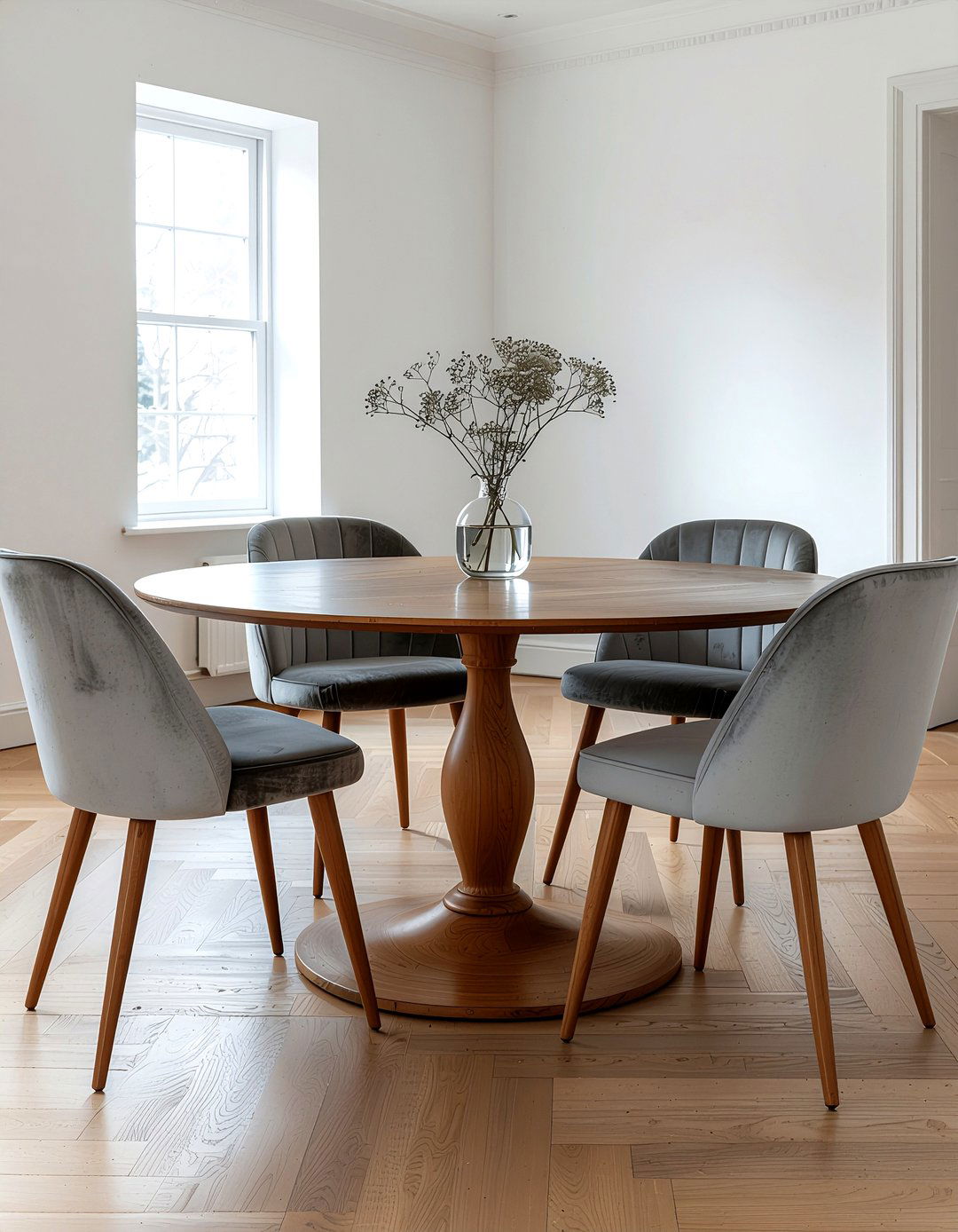 Round wooden dining table - 30 dining room refresh ideas