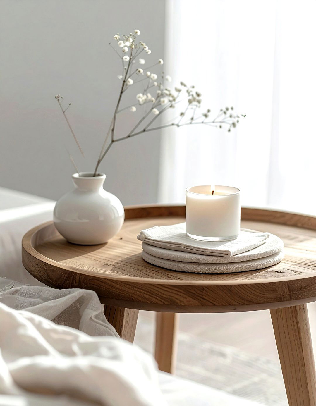 Round wooden tray - 30 coffee table decor ideas