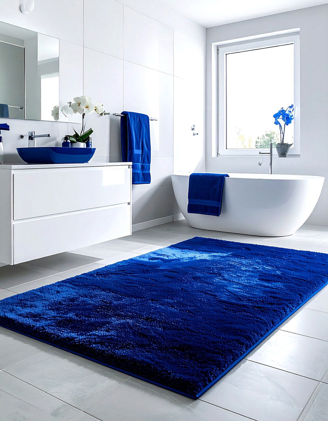 Royal Blue Rug - 30 blue bathroom decor ideas