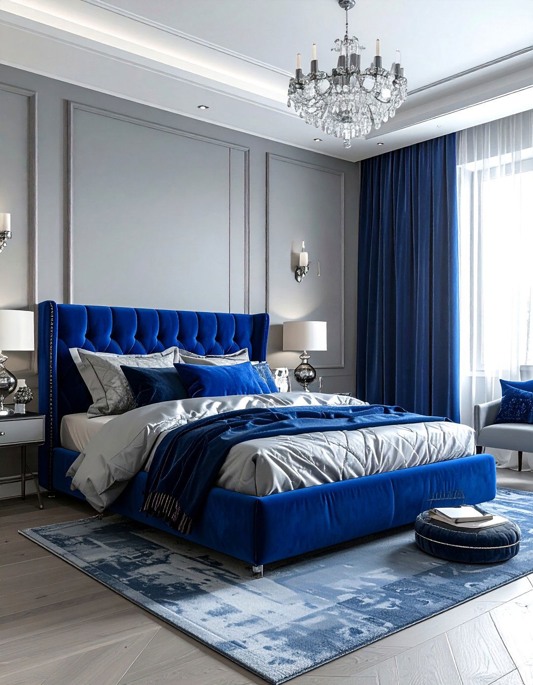 Royal Blue and Light Gray - 30 blue and gray bedroom ideas