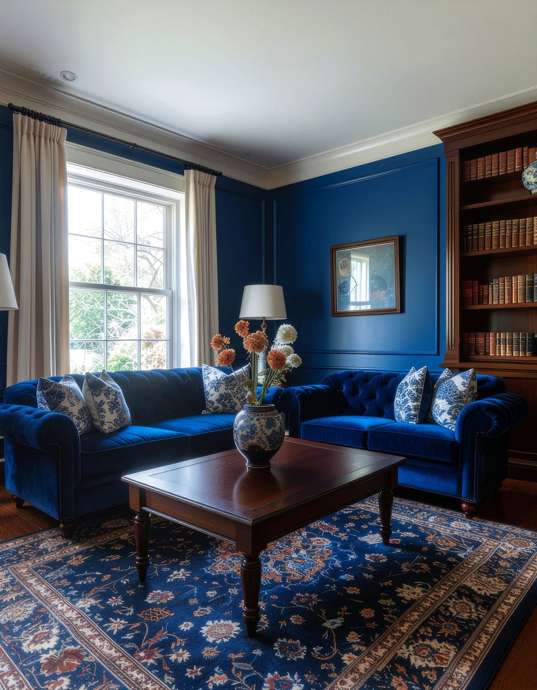 Royal blue and dark wood - 30 royal blue living room ideas