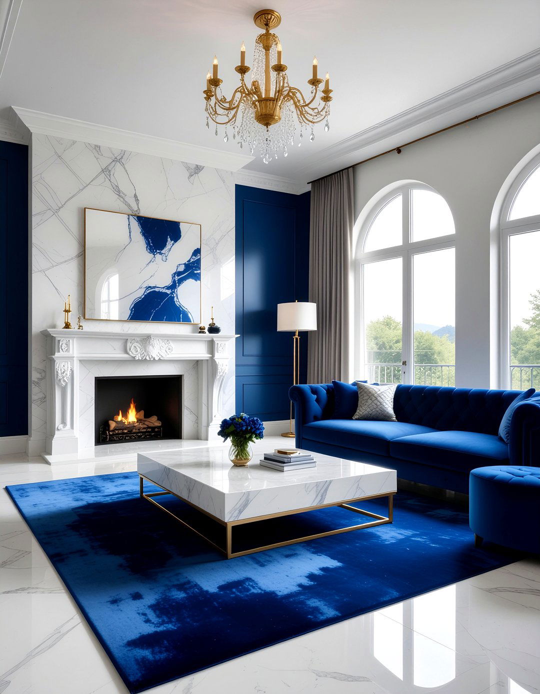 Royal blue and marble decor - 30 royal blue living room ideas