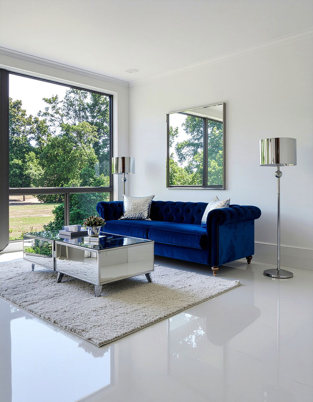 Royal blue and silver accents - 30 royal blue living room ideas