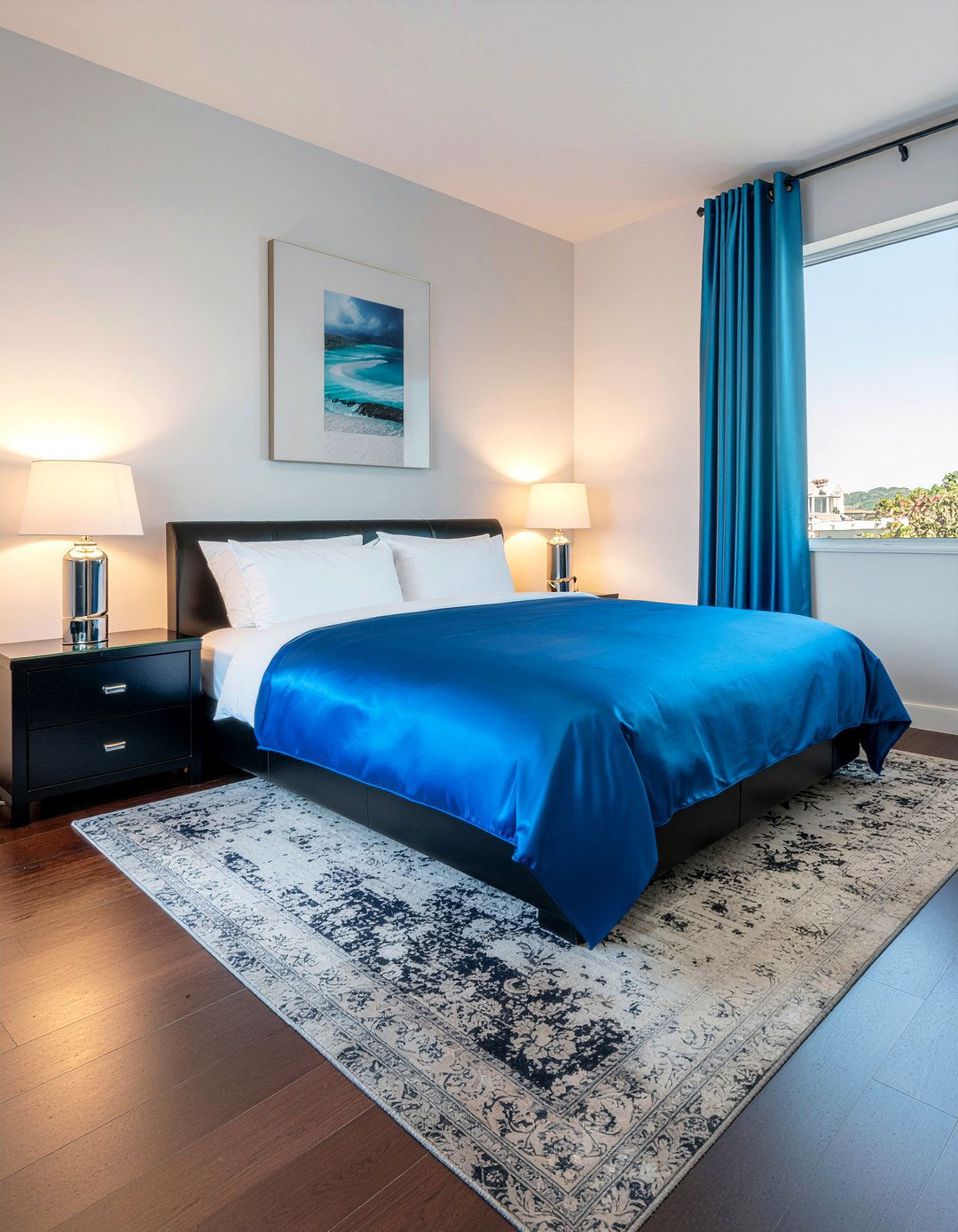 Royal blue satin sheets - 30 bedroom blue bedding ideas