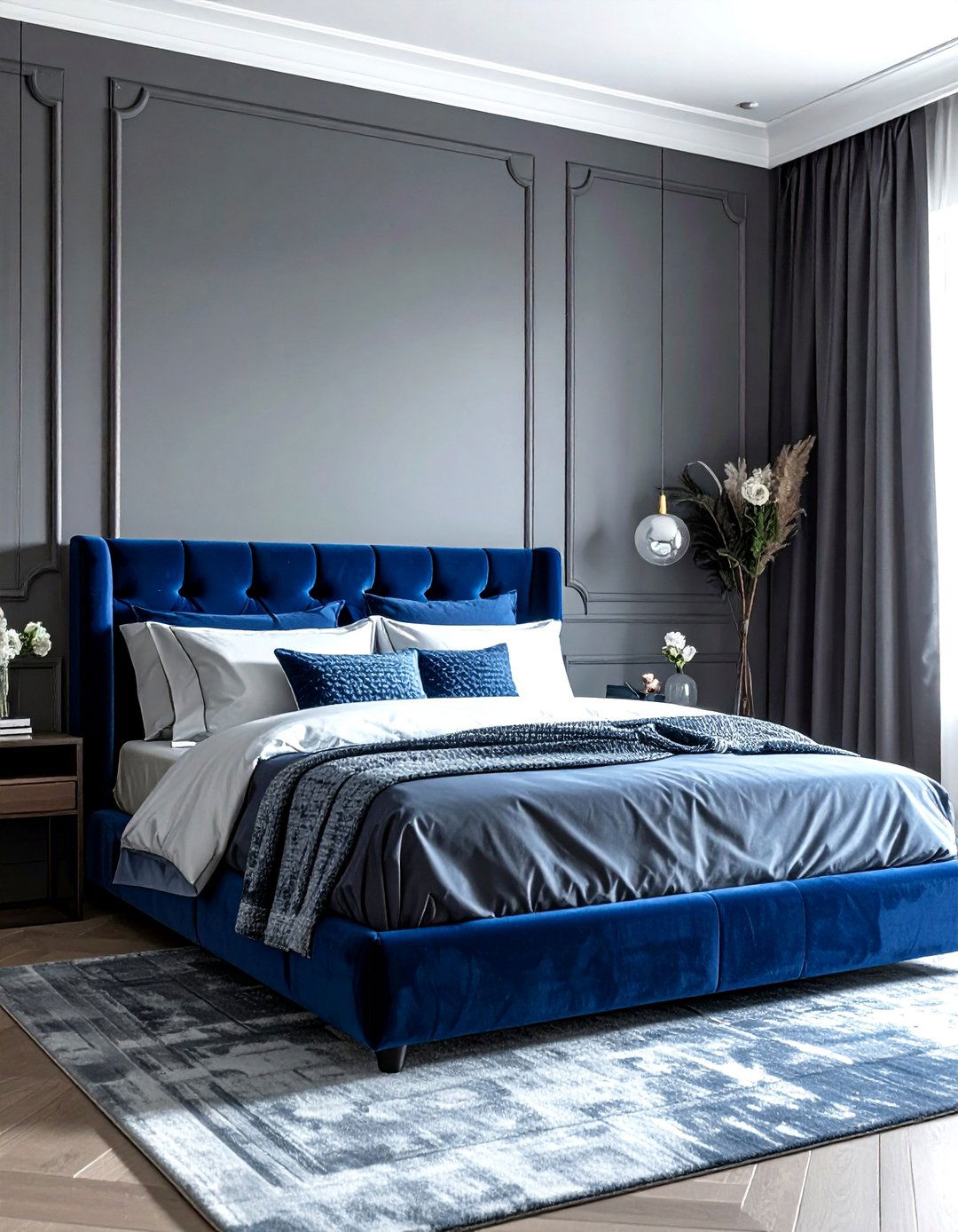 Royal blue velvet bed - 30 modern blue bedroom ideas