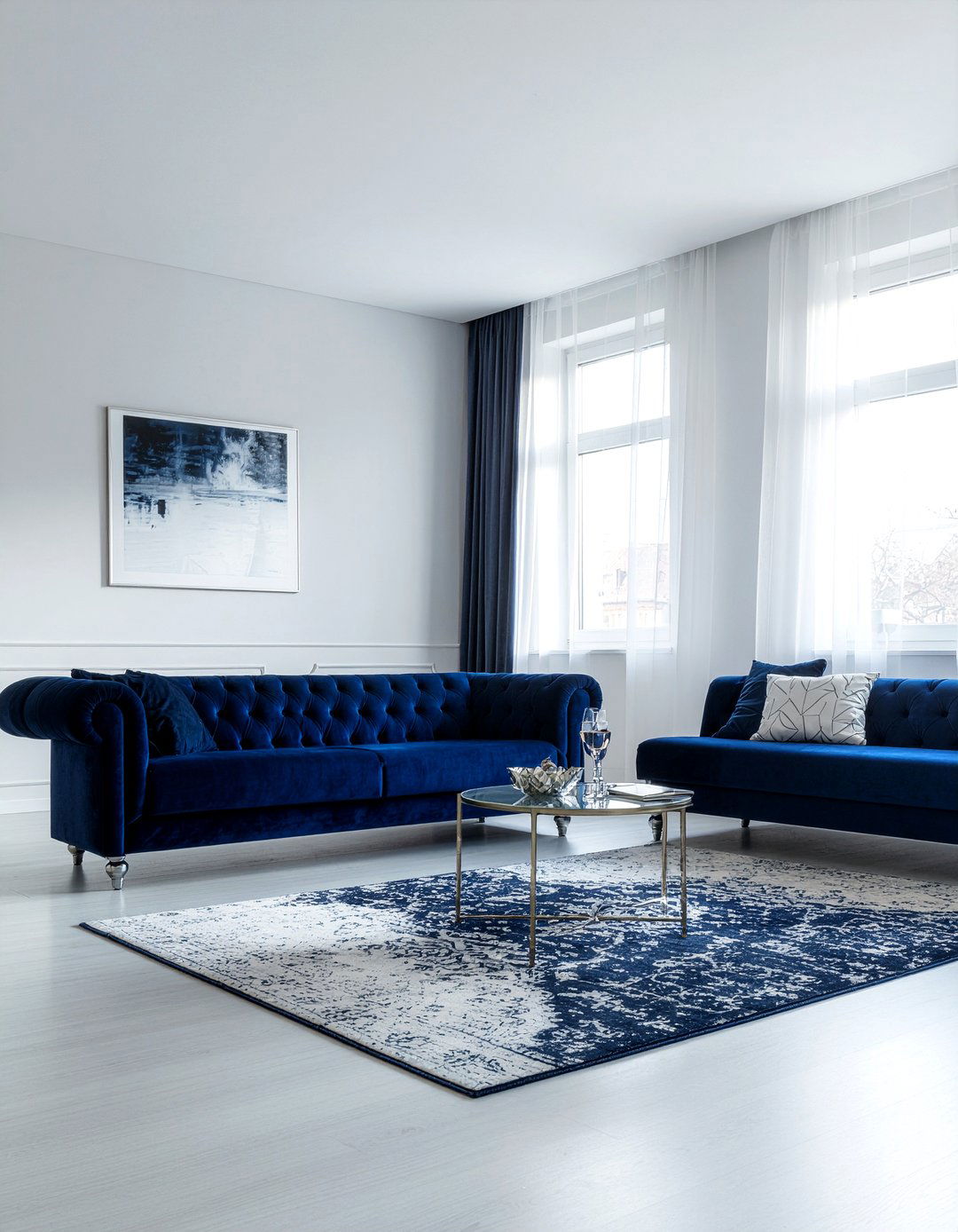 Royal blue velvet couch - 30 velvet sofa living room ideas