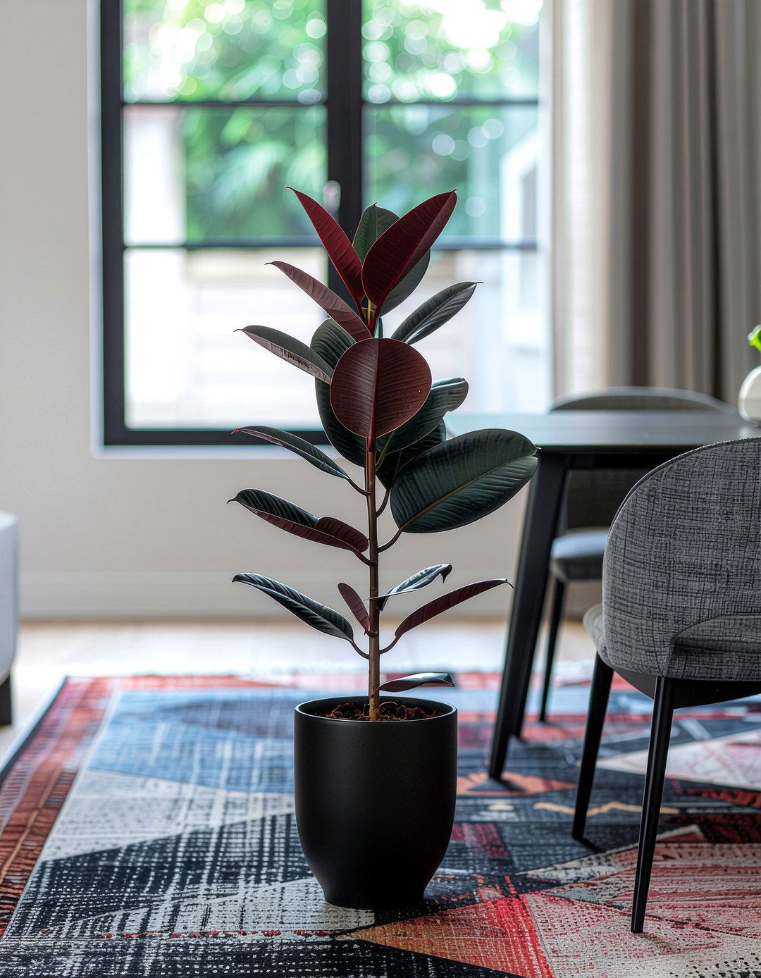 Rubber tree plant modern dining room - 30 dining room potted plant ideas
