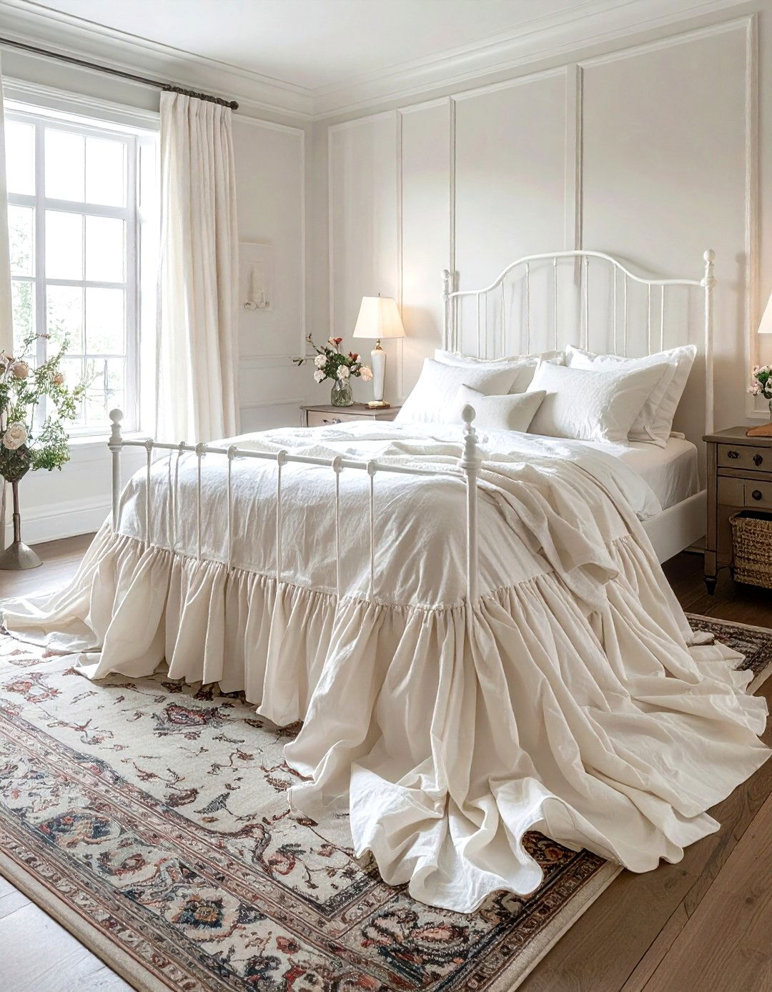 Ruffled Linen Bed Skirt - 30 shabby chic bedroom ideas