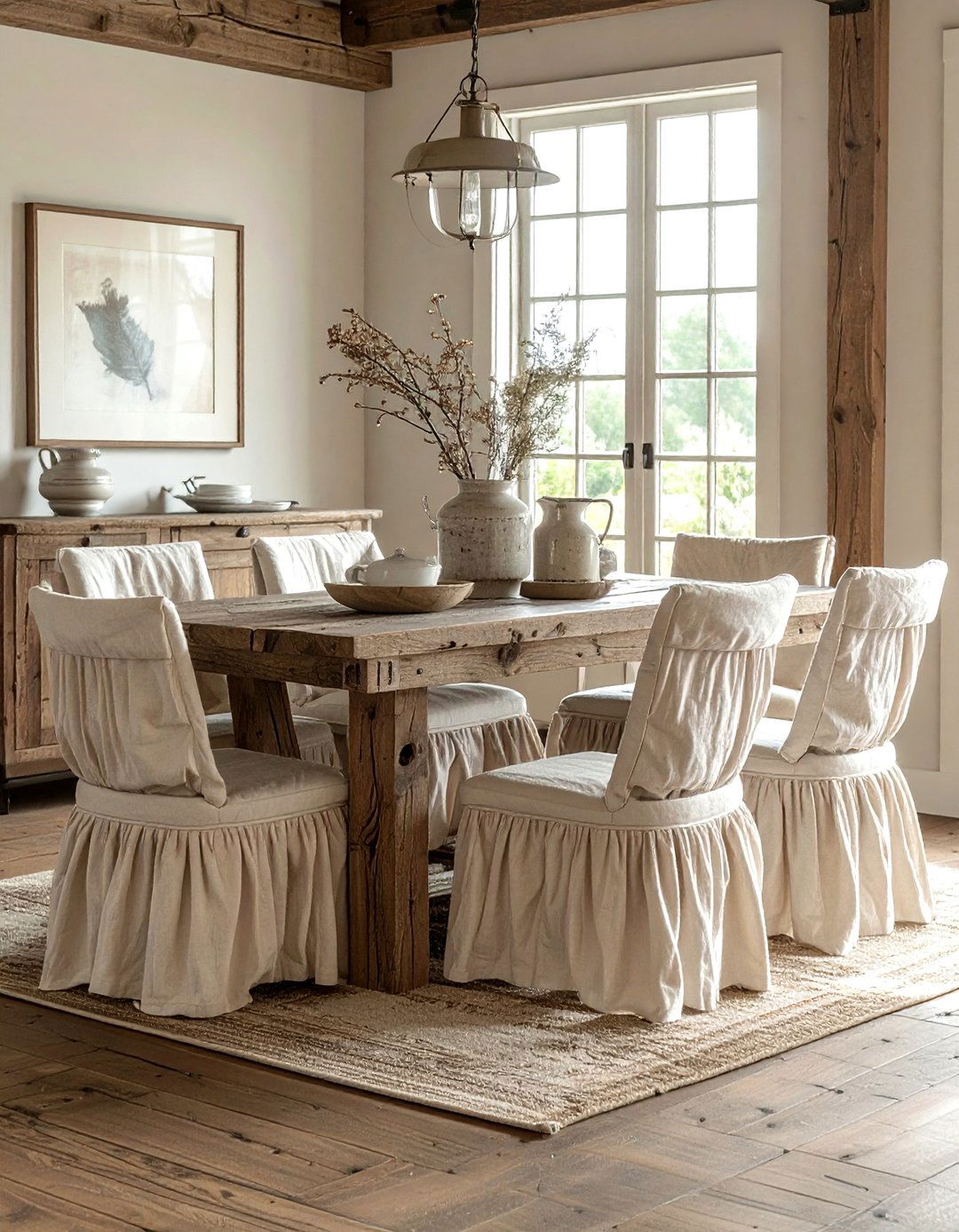 Ruffled farmhouse dining chairs - 30 slipcovered dining chair ideas