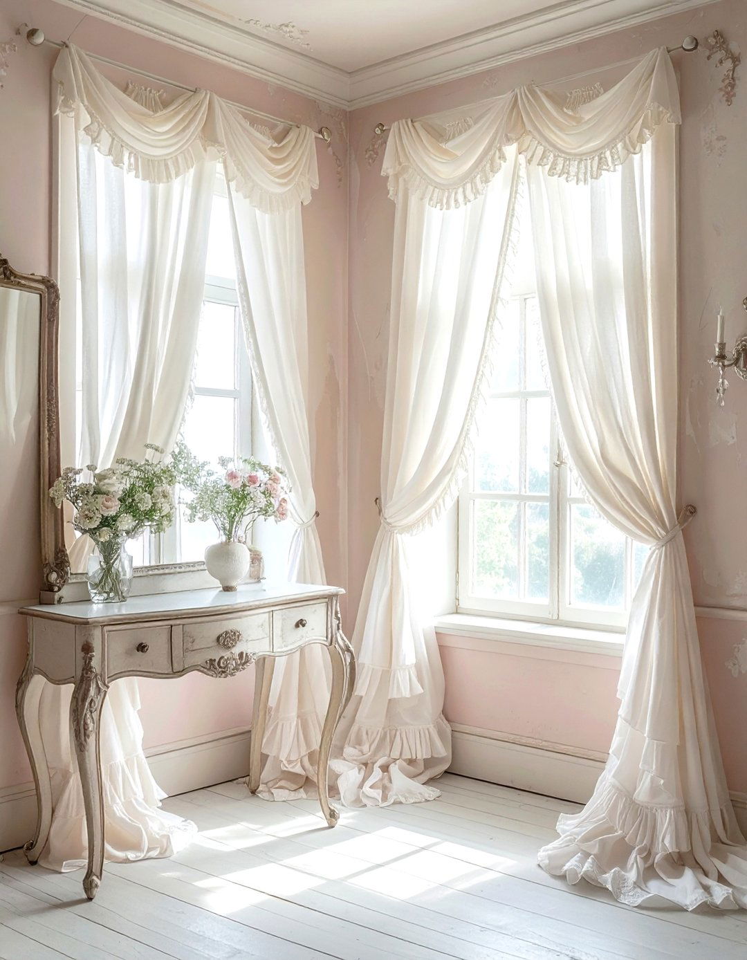 Ruffled shabby chic window panels - 30 drape ideas